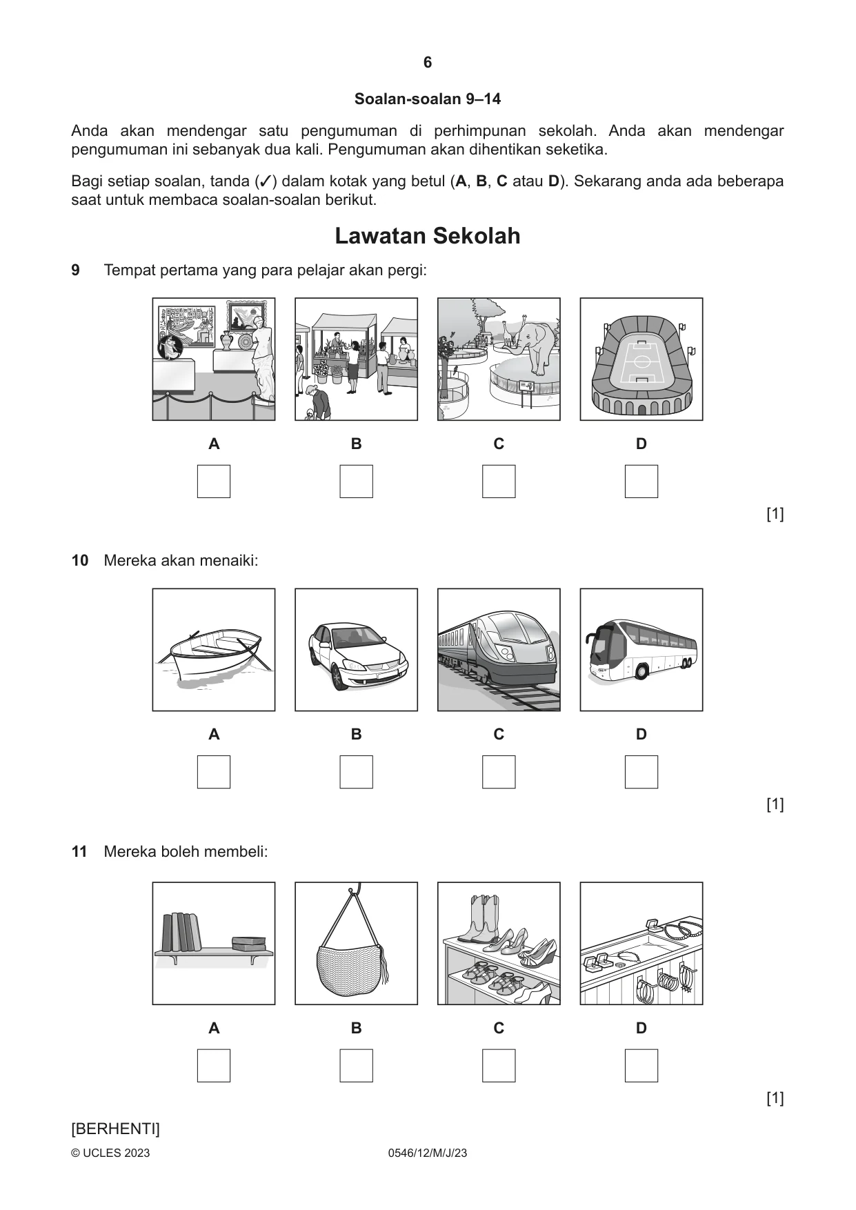 Cambridge IGCSE Malay - Foreign Language 0546 2023 May/June Paper 1 · Variant 2 question paper, page 6 of 16