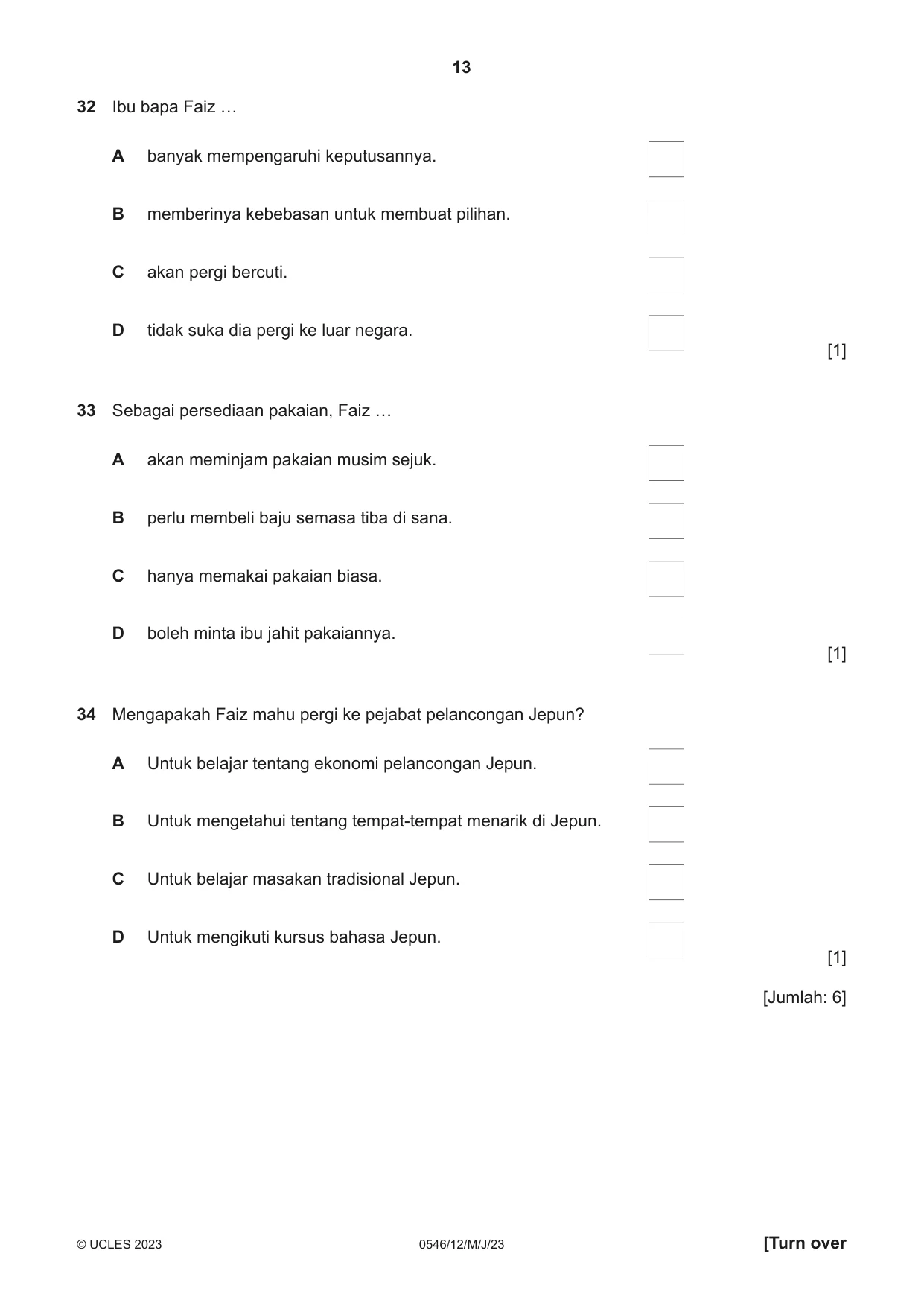 Cambridge IGCSE Malay - Foreign Language 0546 2023 May/June Paper 1 · Variant 2 question paper, page 13 of 16