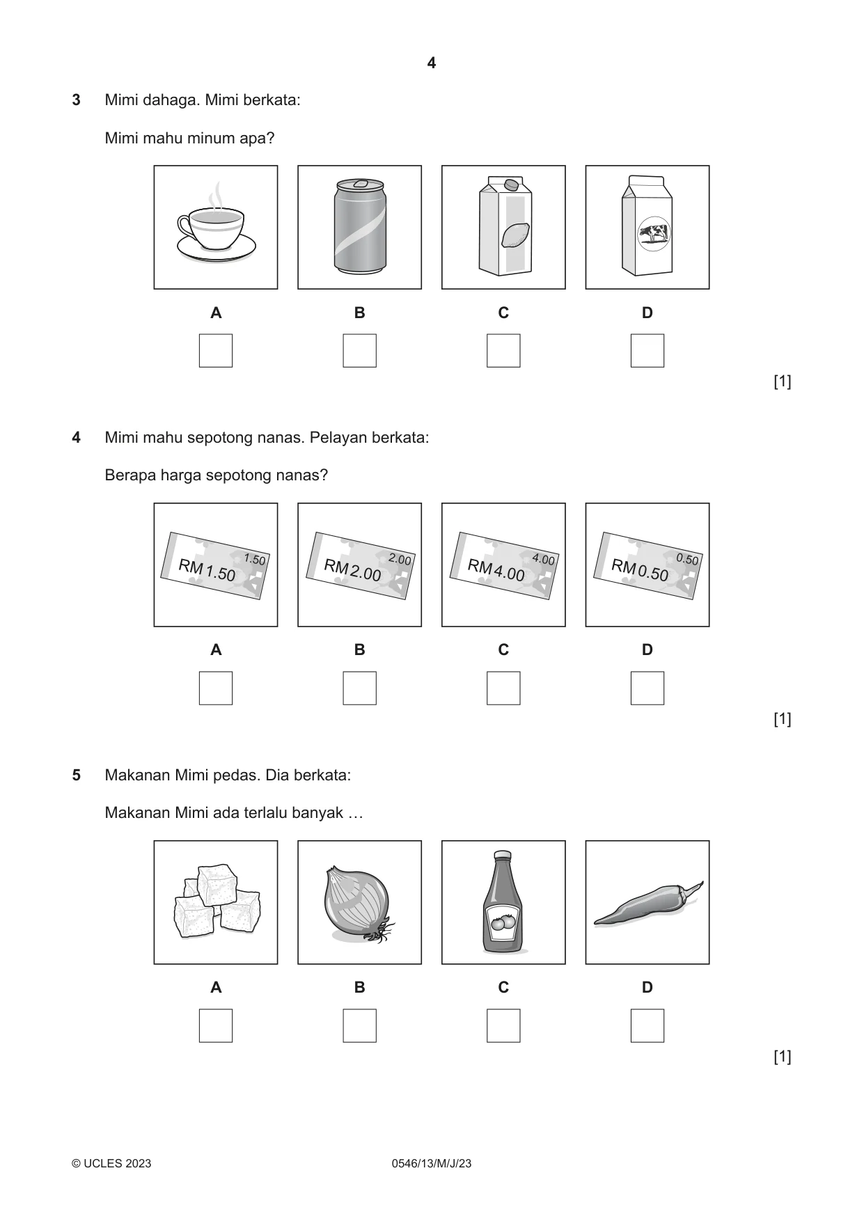 Cambridge IGCSE Malay - Foreign Language 0546 2023 May/June Paper 1 · Variant 3 question paper, page 4 of 16