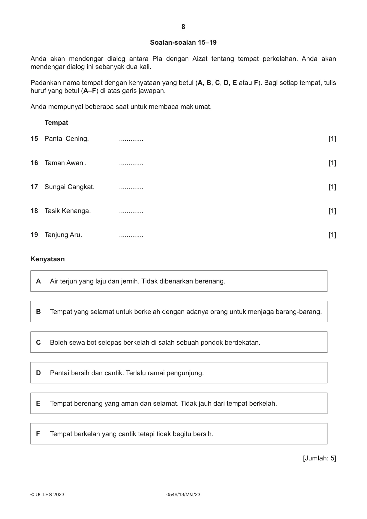 Cambridge IGCSE Malay - Foreign Language 0546 2023 May/June Paper 1 · Variant 3 question paper, page 8 of 16