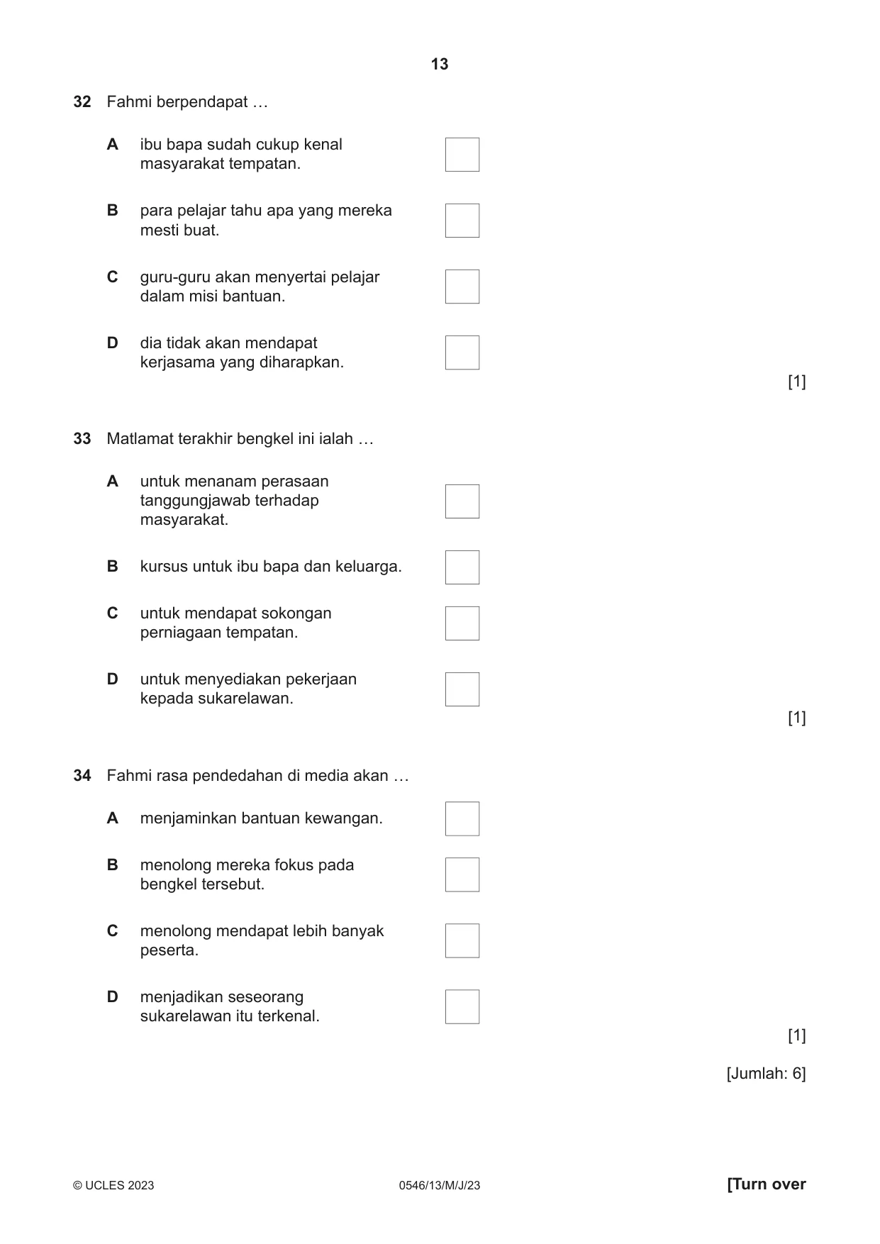 Cambridge IGCSE Malay - Foreign Language 0546 2023 May/June Paper 1 · Variant 3 question paper, page 13 of 16