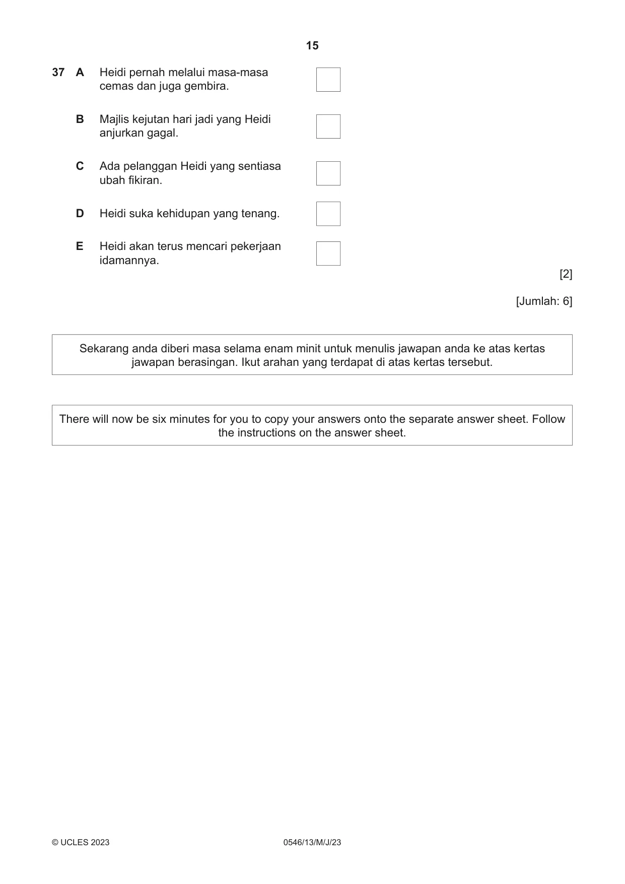 Cambridge IGCSE Malay - Foreign Language 0546 2023 May/June Paper 1 · Variant 3 question paper, page 15 of 16