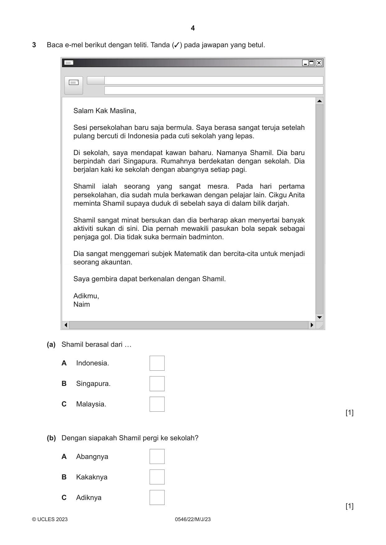 Cambridge IGCSE Malay - Foreign Language 0546 2023 May/June Paper 2 · Variant 2 question paper, page 4 of 12