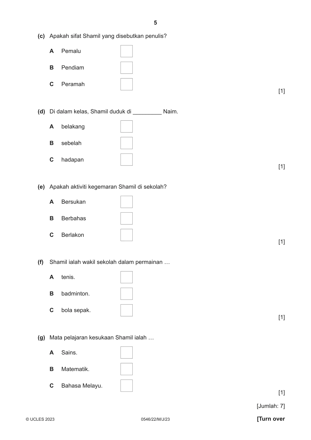 Cambridge IGCSE Malay - Foreign Language 0546 2023 May/June Paper 2 · Variant 2 question paper, page 5 of 12