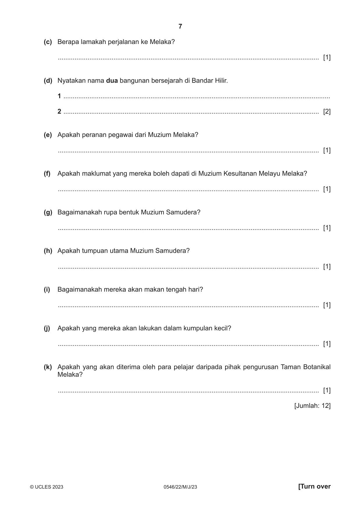 Cambridge IGCSE Malay - Foreign Language 0546 2023 May/June Paper 2 · Variant 2 question paper, page 7 of 12