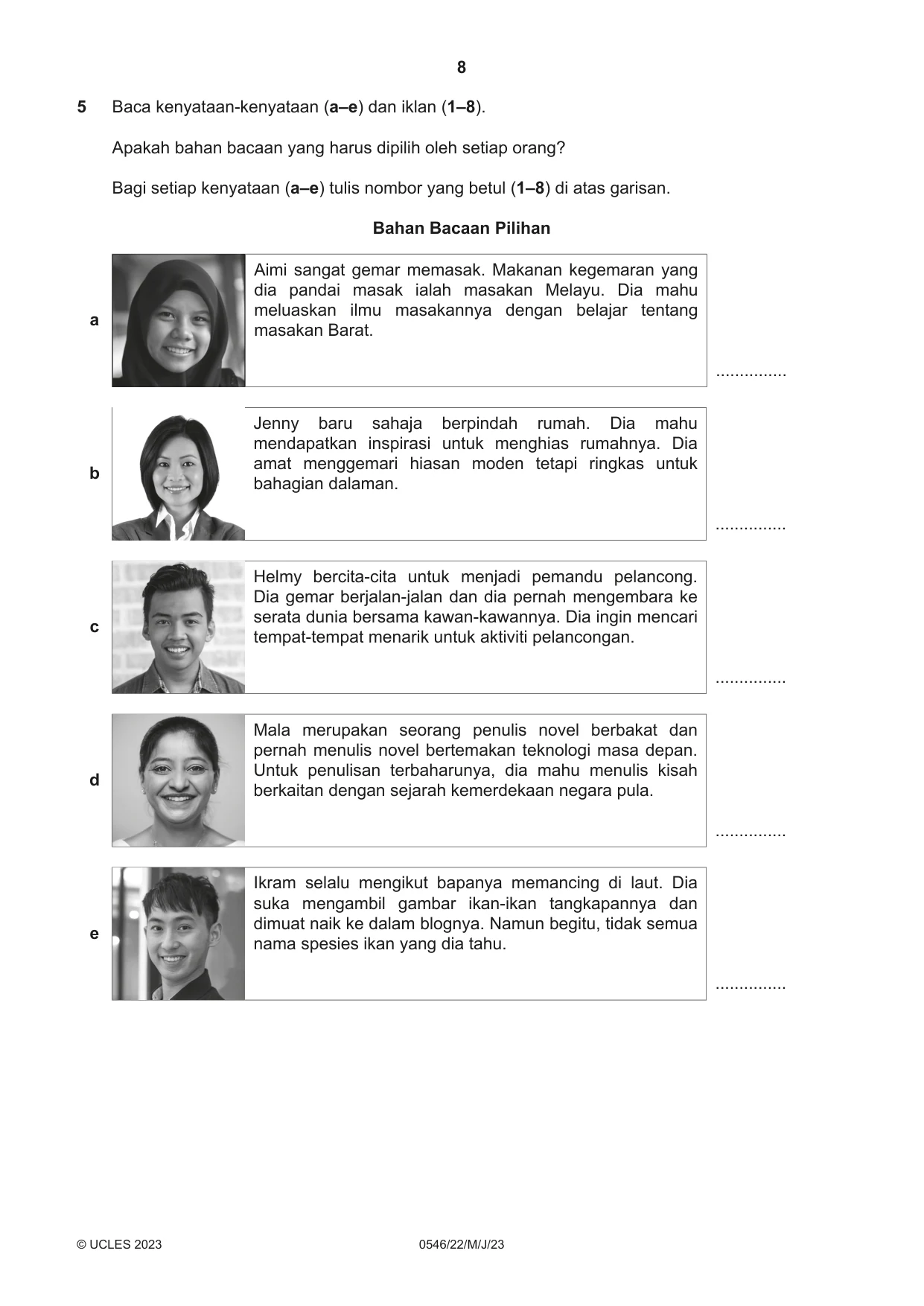 Cambridge IGCSE Malay - Foreign Language 0546 2023 May/June Paper 2 · Variant 2 question paper, page 8 of 12