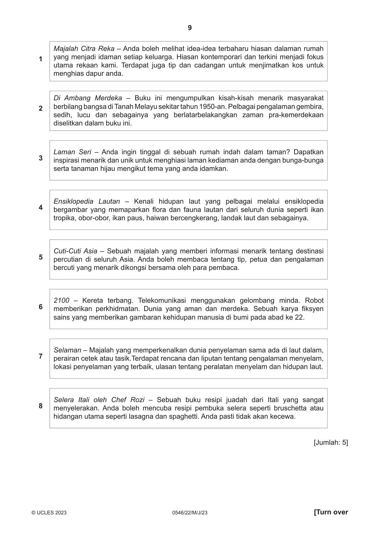 Cambridge IGCSE Malay - Foreign Language 0546 2023 May/June Paper 2 · Variant 2 question paper, page 9 of 12