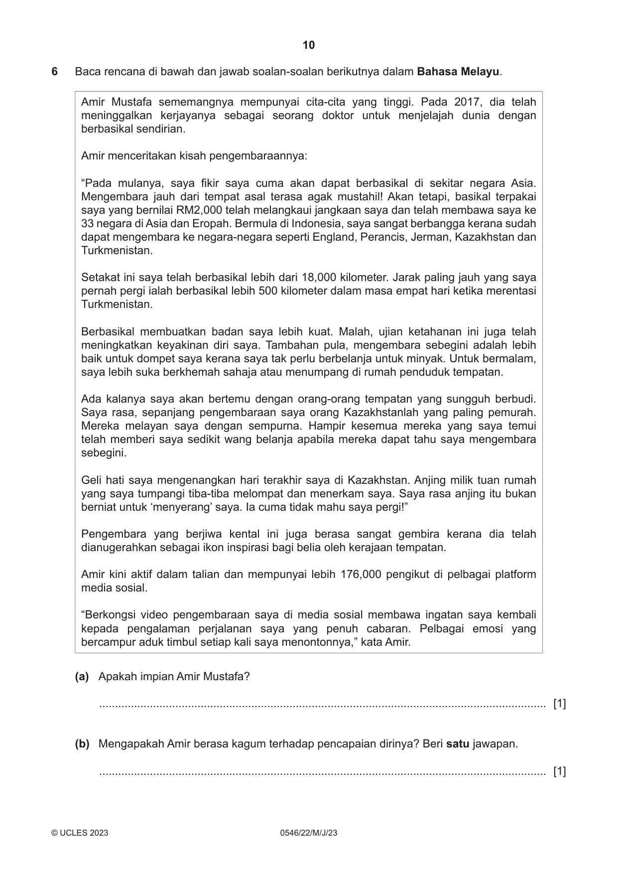 Cambridge IGCSE Malay - Foreign Language 0546 2023 May/June Paper 2 · Variant 2 question paper, page 10 of 12