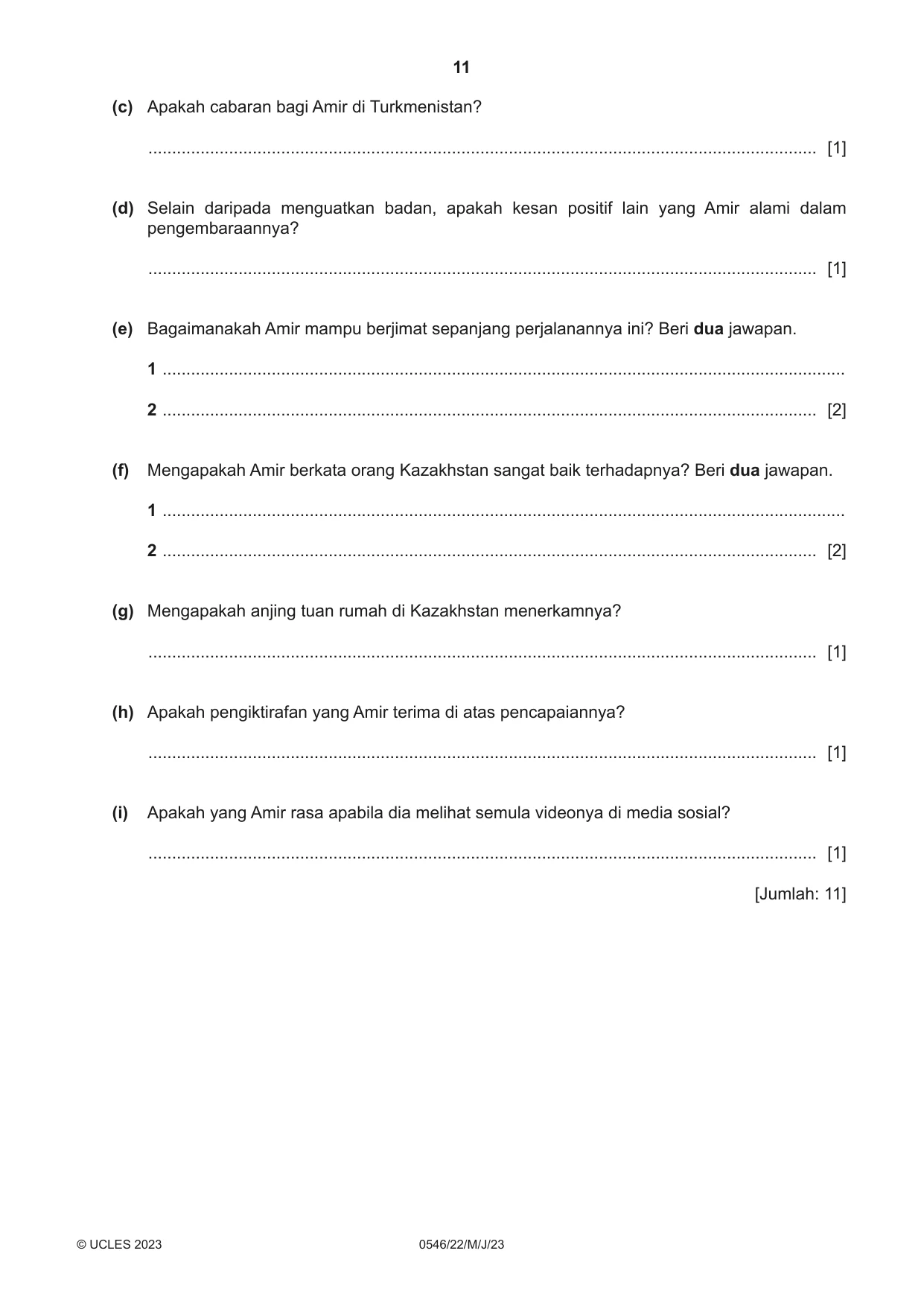 Cambridge IGCSE Malay - Foreign Language 0546 2023 May/June Paper 2 · Variant 2 question paper, page 11 of 12
