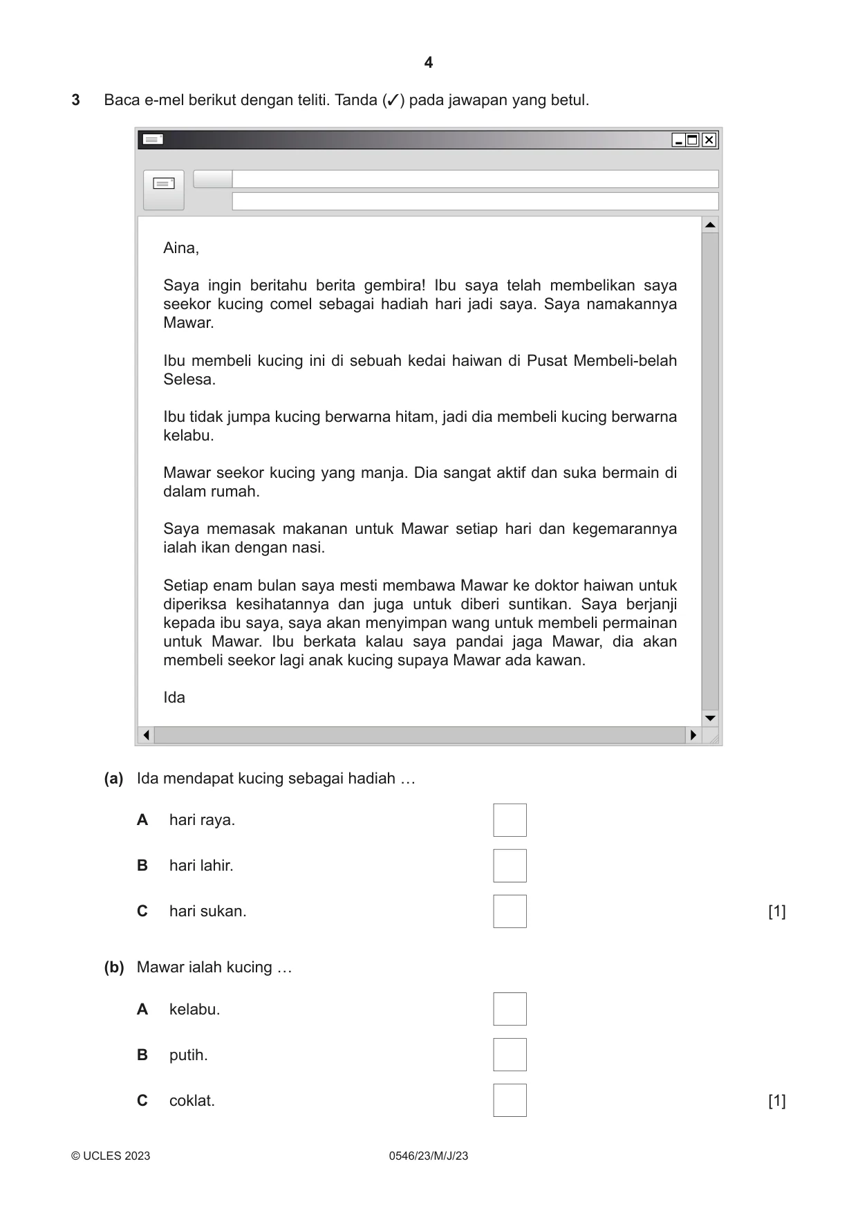 Cambridge IGCSE Malay - Foreign Language 0546 2023 May/June Paper 2 · Variant 3 question paper, page 4 of 12
