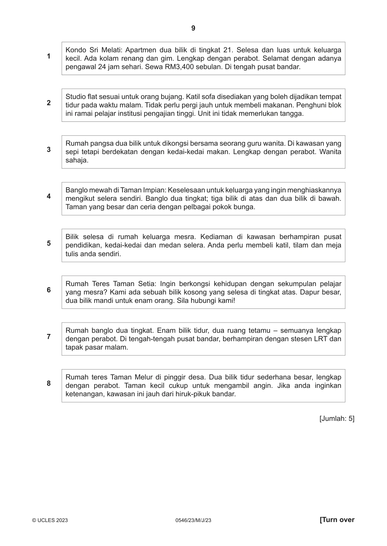 Cambridge IGCSE Malay - Foreign Language 0546 2023 May/June Paper 2 · Variant 3 question paper, page 9 of 12