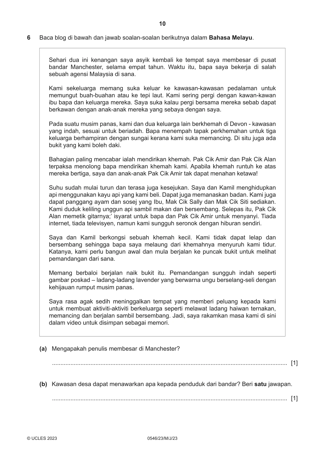 Cambridge IGCSE Malay - Foreign Language 0546 2023 May/June Paper 2 · Variant 3 question paper, page 10 of 12