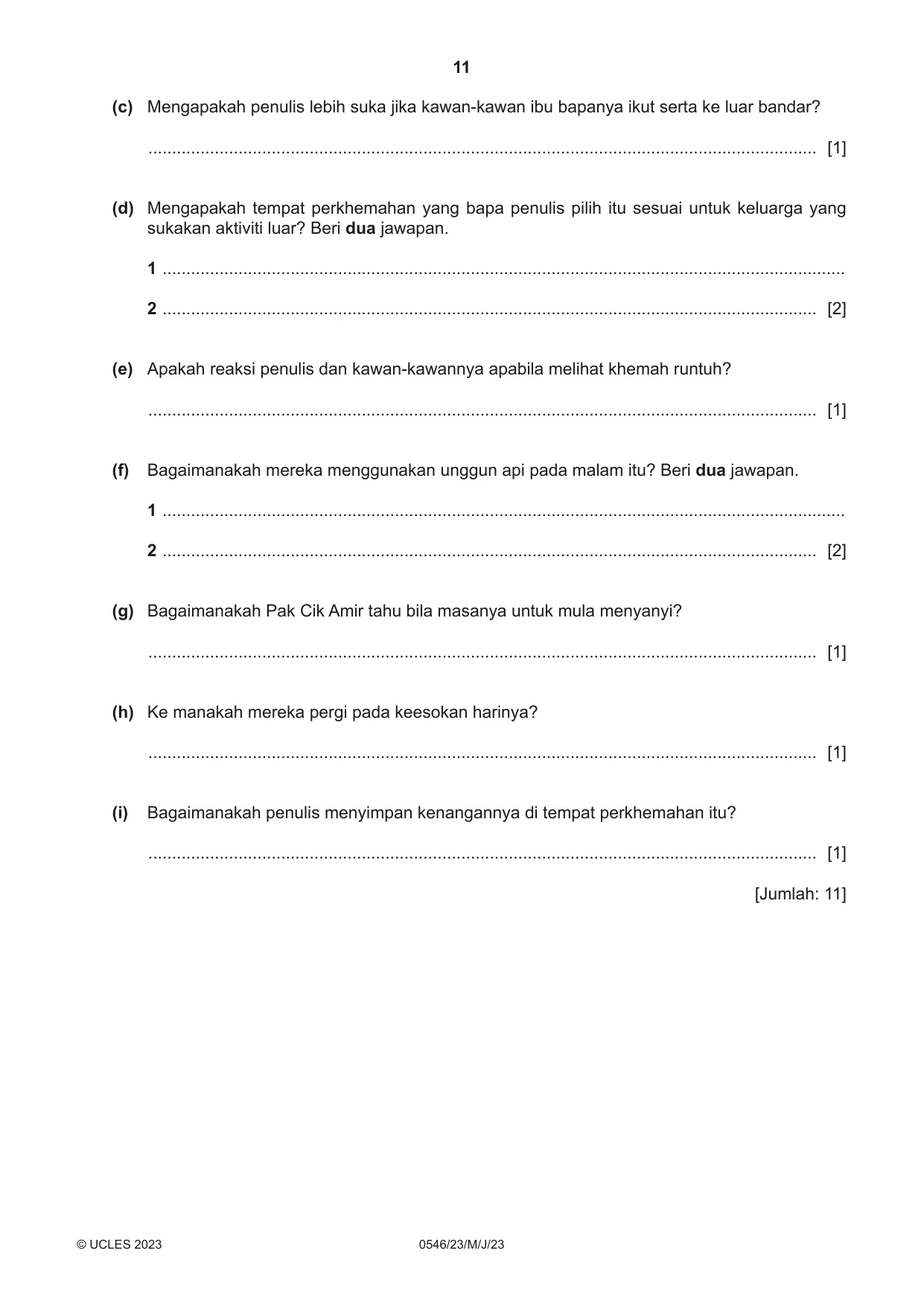 Cambridge IGCSE Malay - Foreign Language 0546 2023 May/June Paper 2 · Variant 3 question paper, page 11 of 12