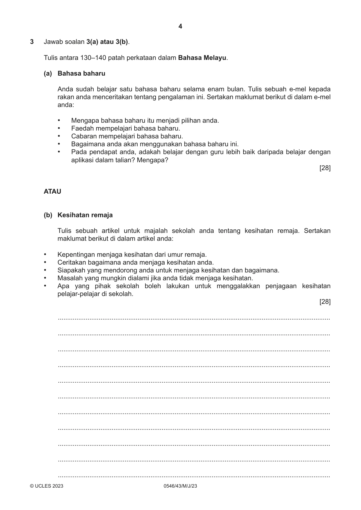 Cambridge IGCSE Malay - Foreign Language 0546 2023 May/June Paper 4 · Variant 3 question paper, page 4 of 8