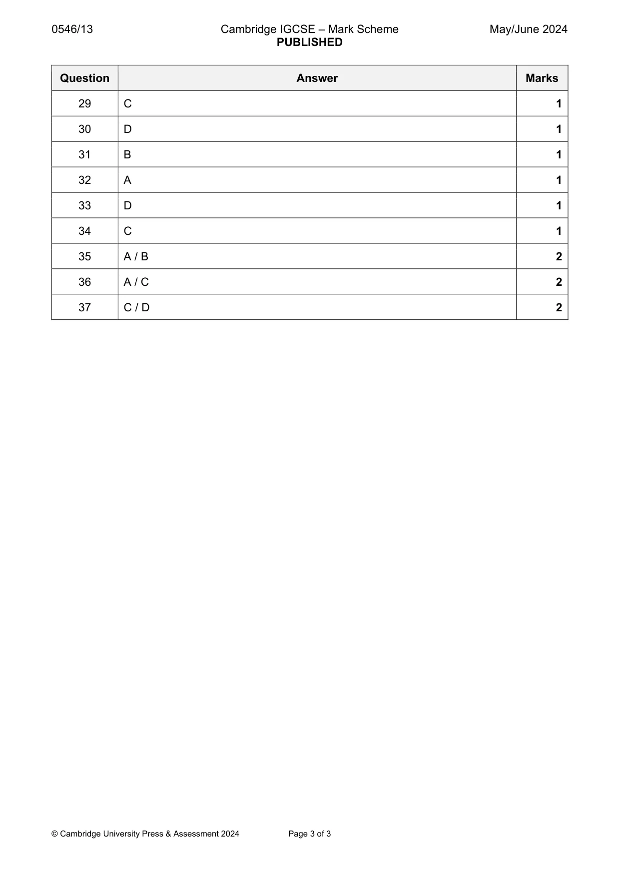 Mark scheme, page 3 of 3