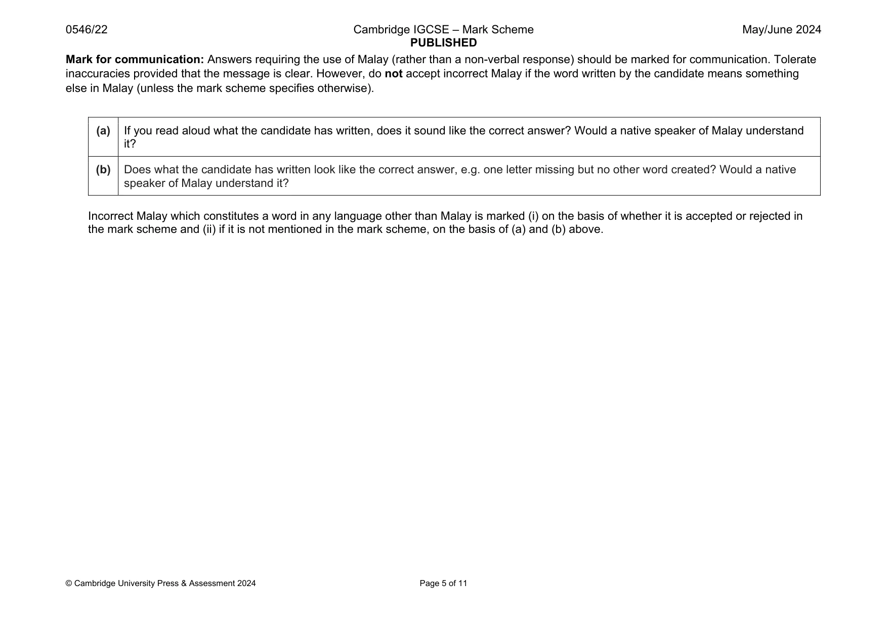 Mark scheme, page 5 of 11