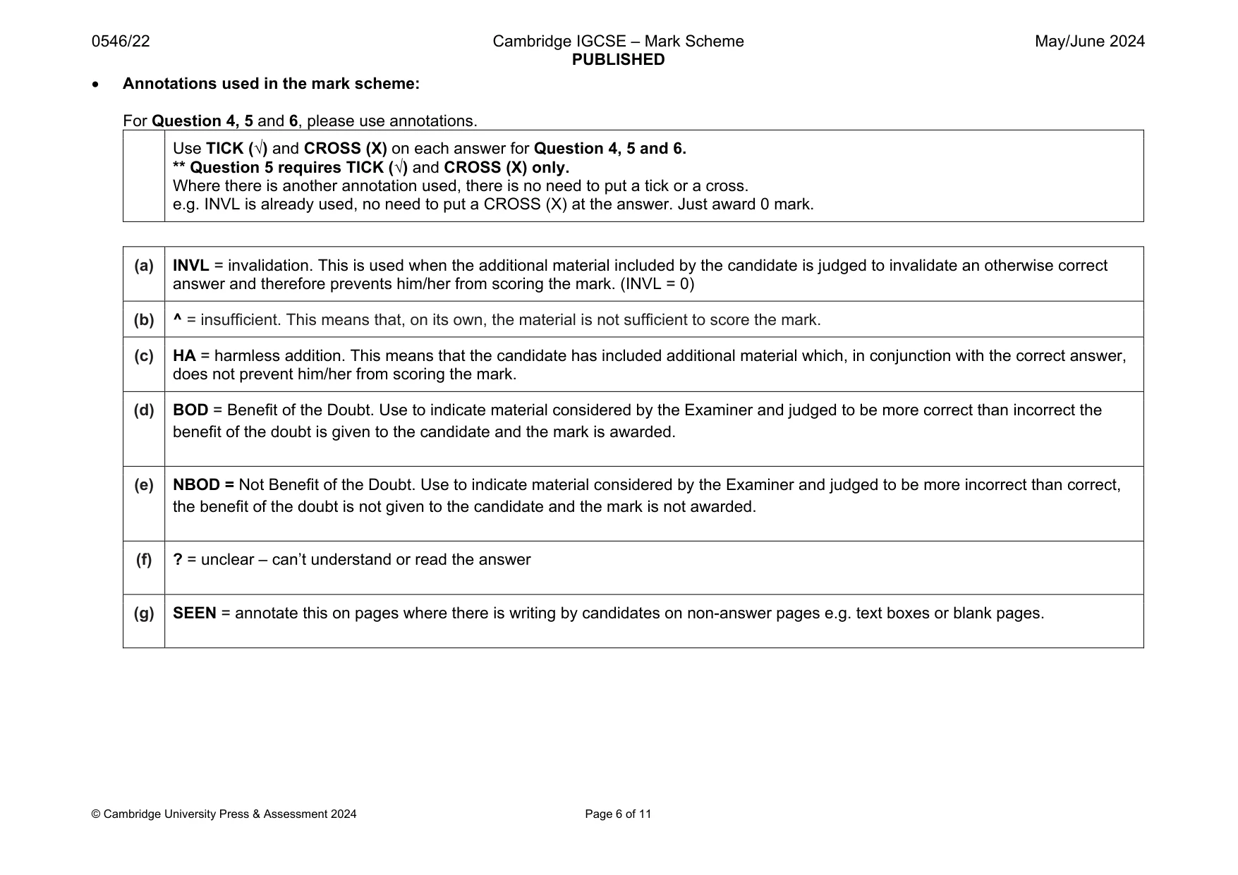 Mark scheme, page 6 of 11