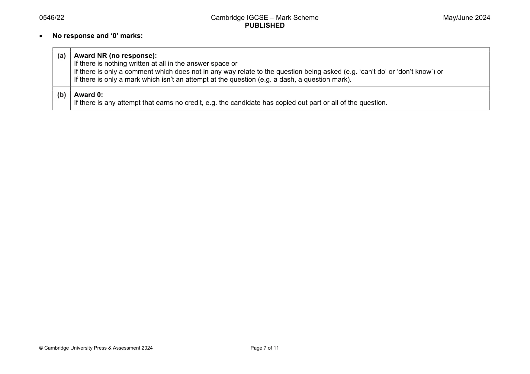 Mark scheme, page 7 of 11