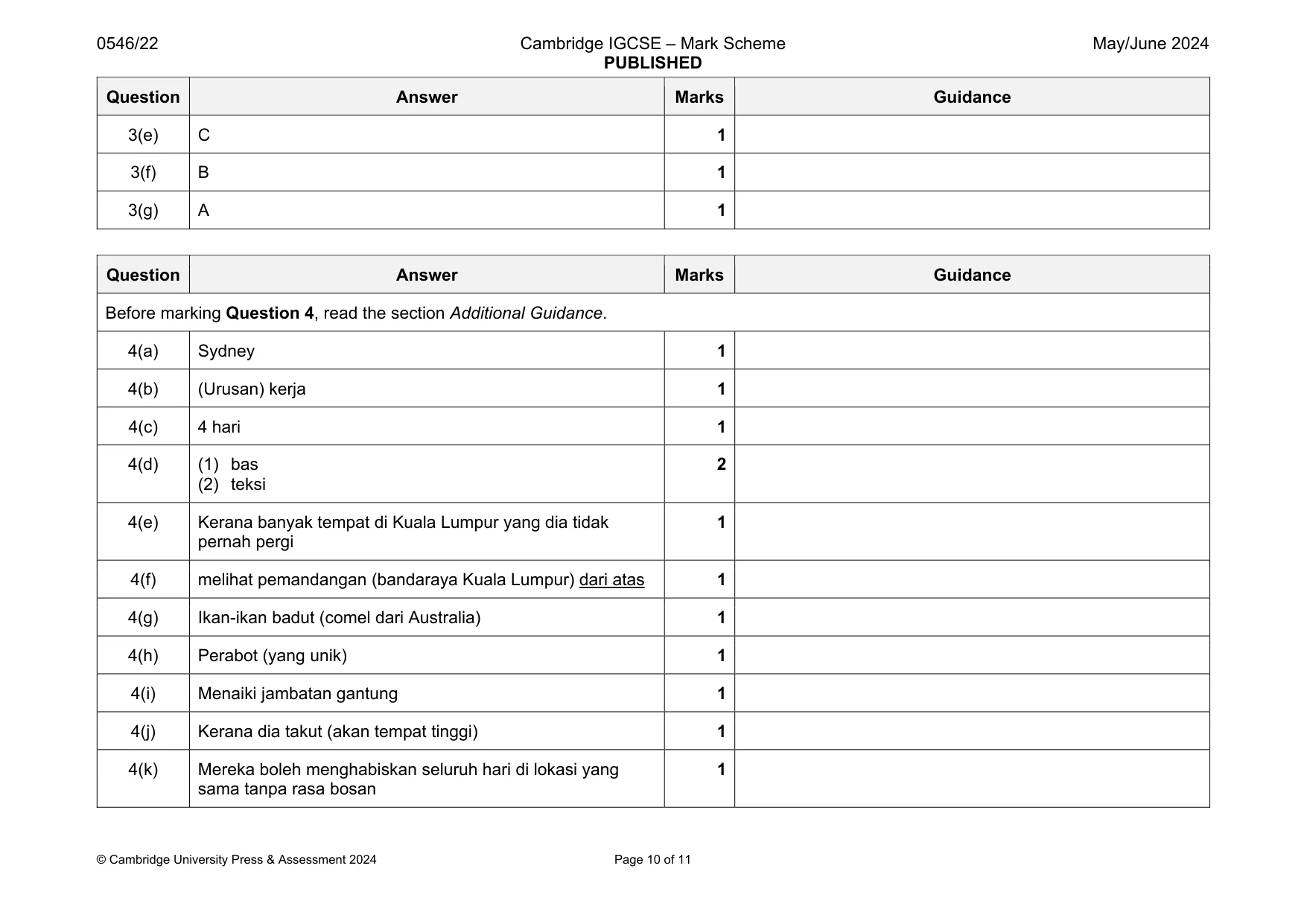 Mark scheme, page 10 of 11