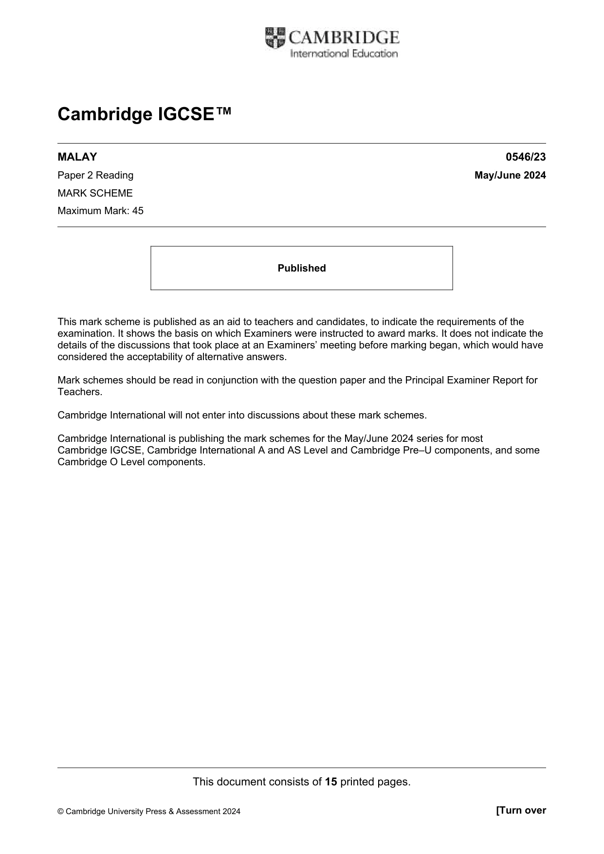 Mark scheme, page 1 of 15