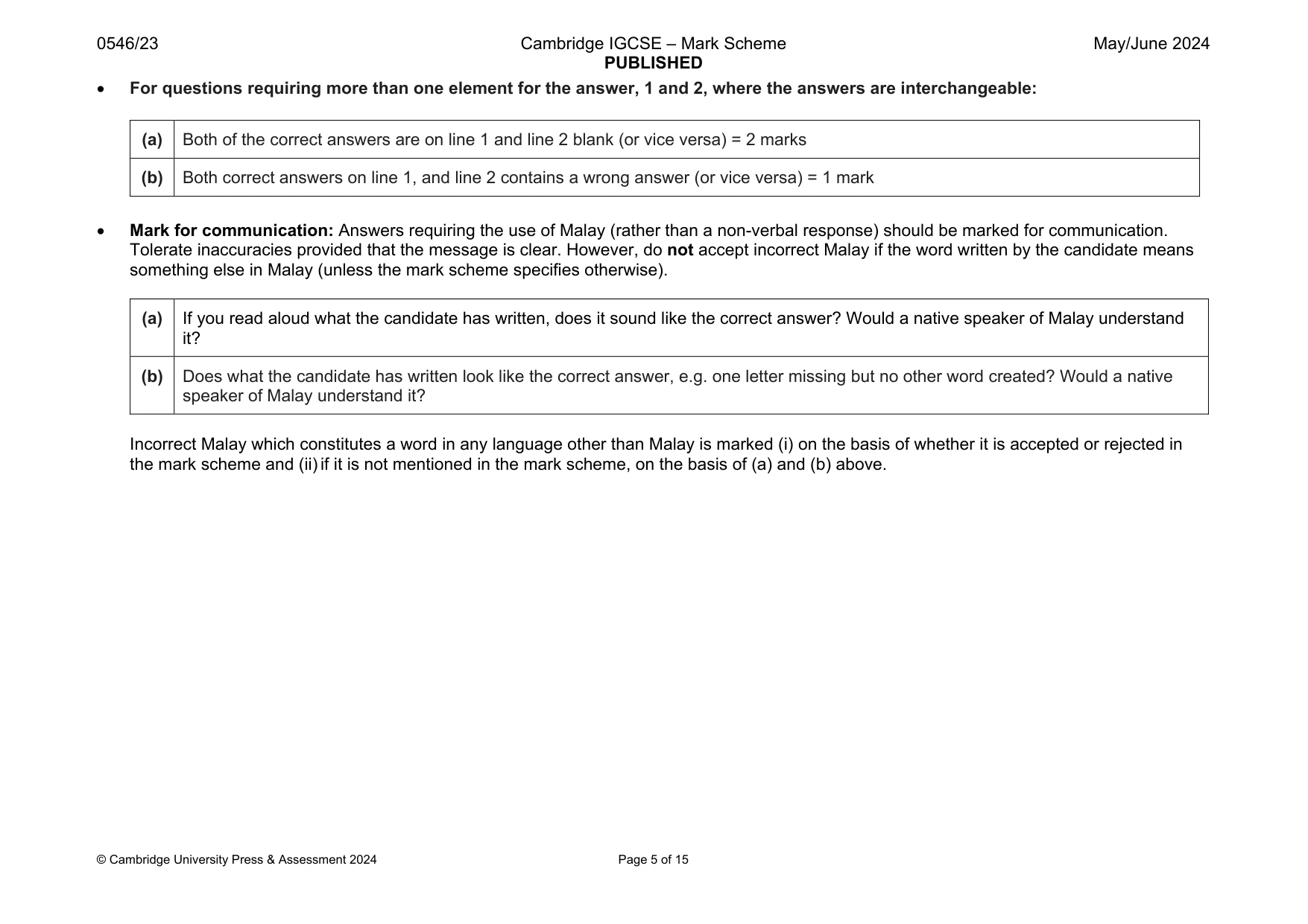 Mark scheme, page 5 of 15