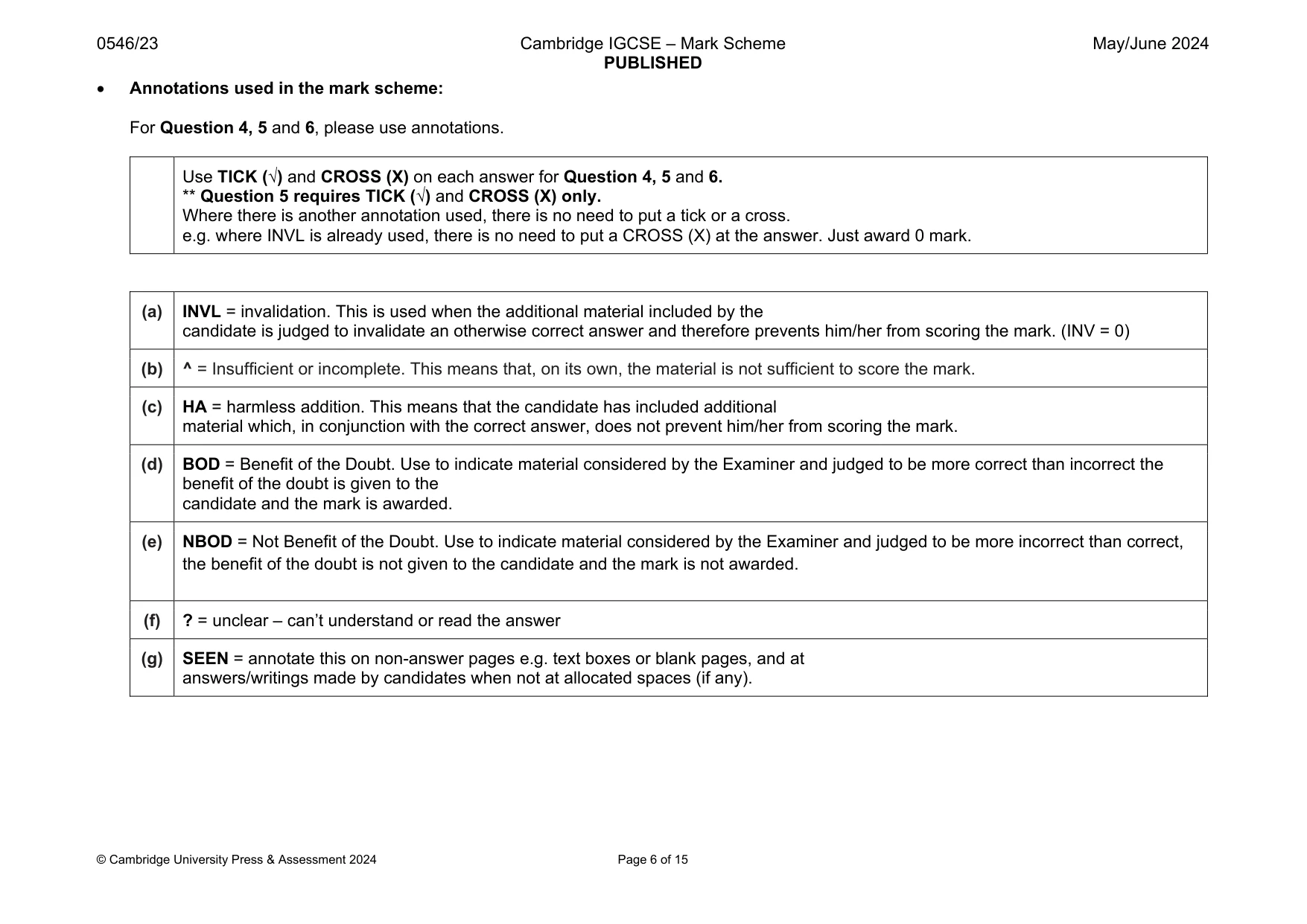 Mark scheme, page 6 of 15