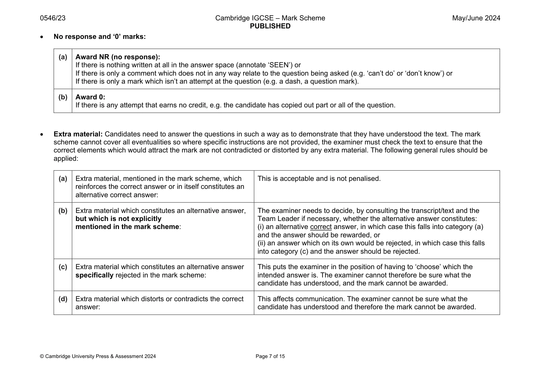 Mark scheme, page 7 of 15