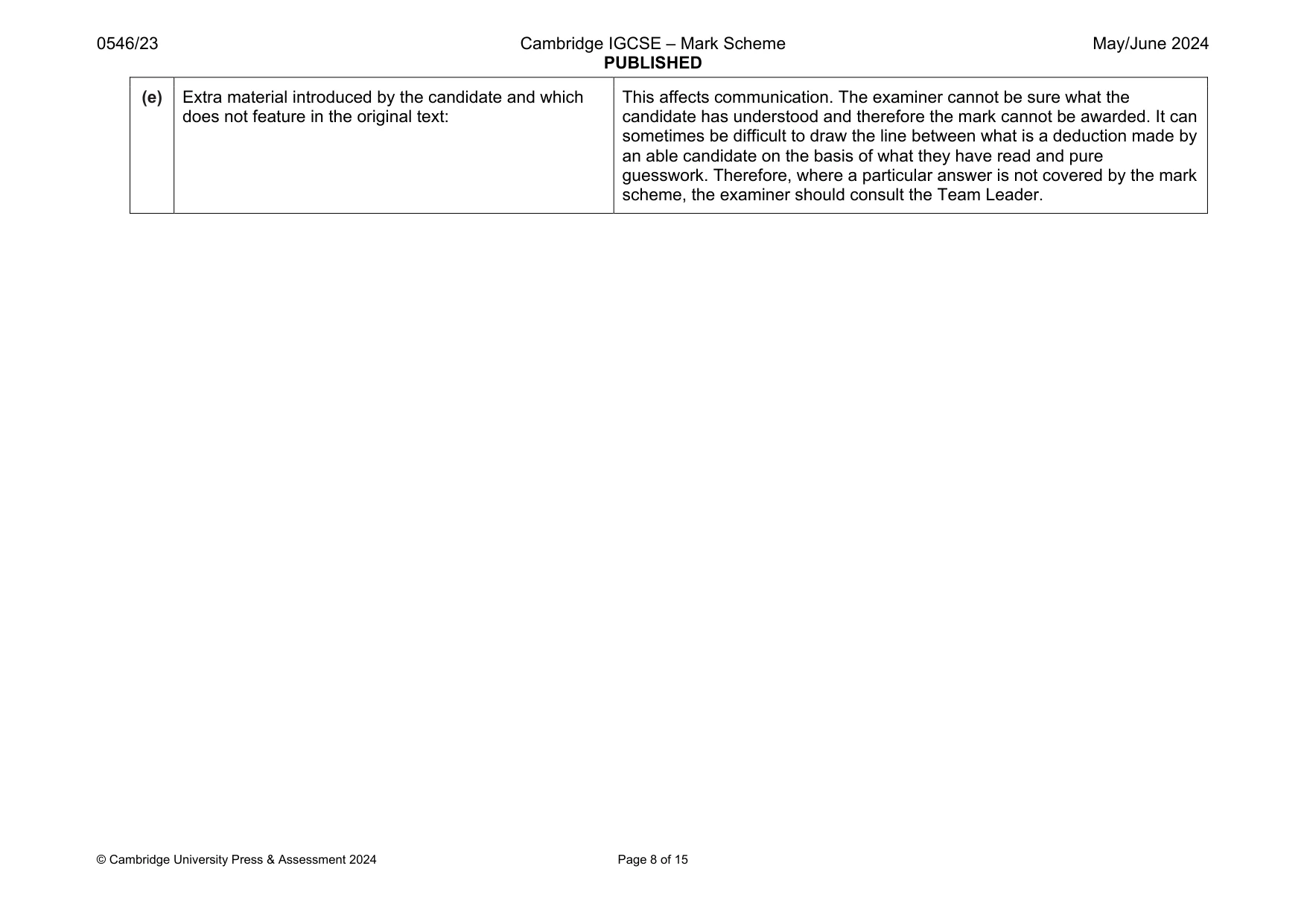Mark scheme, page 8 of 15