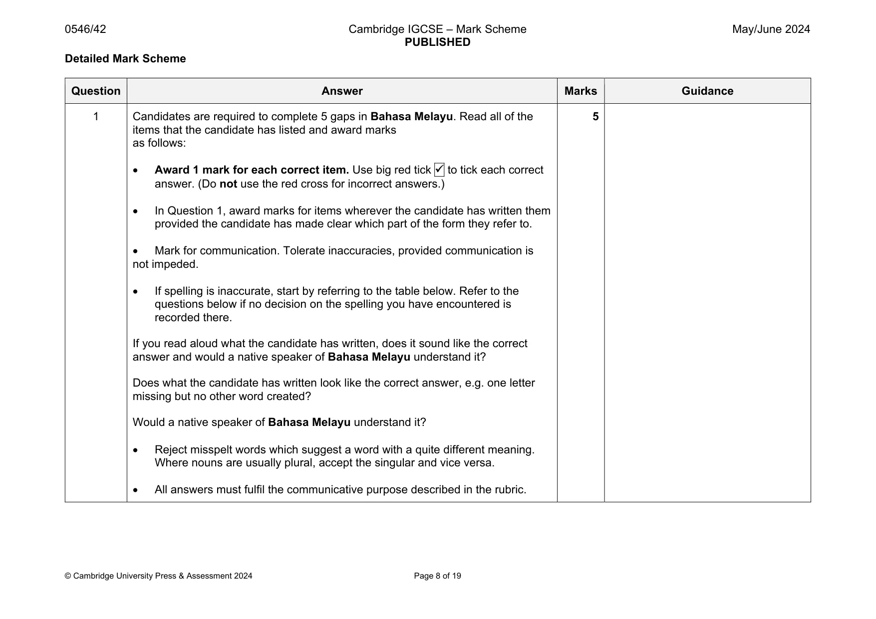 Mark scheme, page 8 of 19