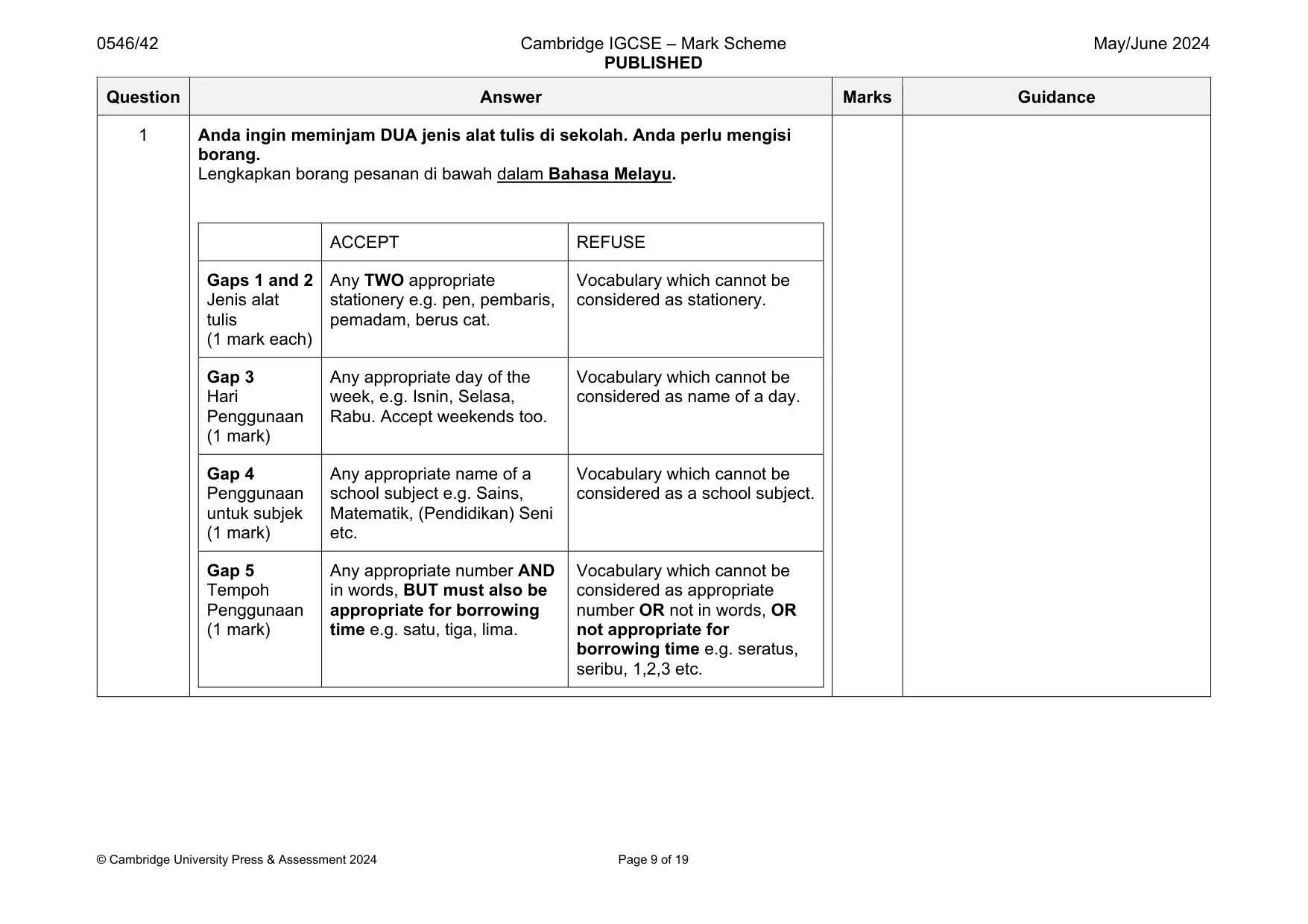 Mark scheme, page 9 of 19