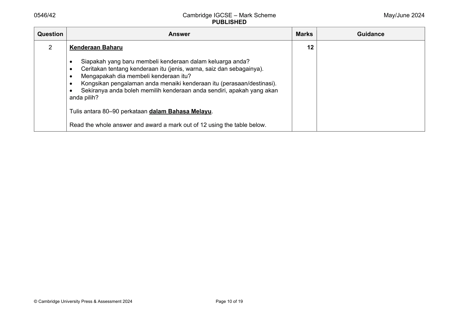 Mark scheme, page 10 of 19
