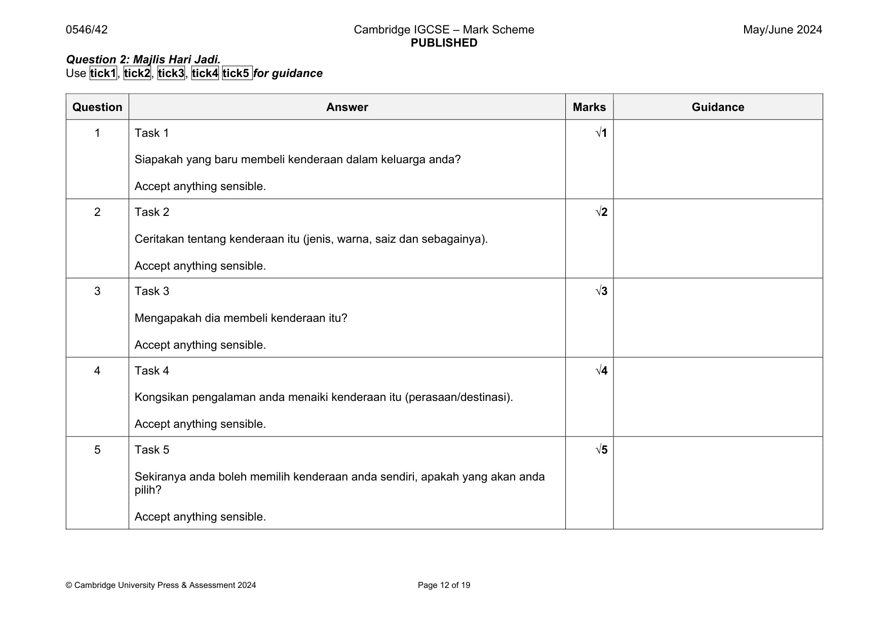 Mark scheme, page 12 of 19