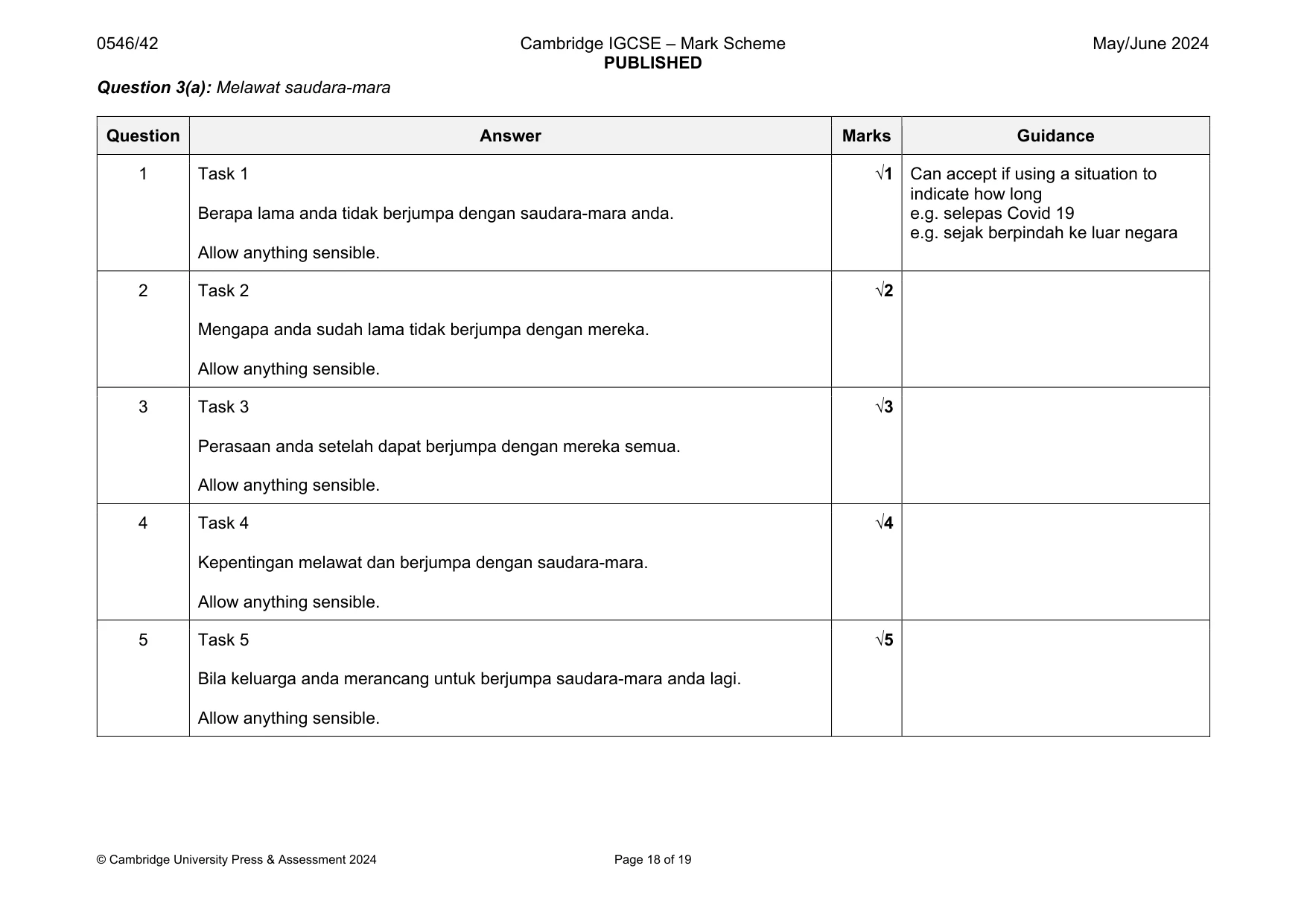 Mark scheme, page 18 of 19