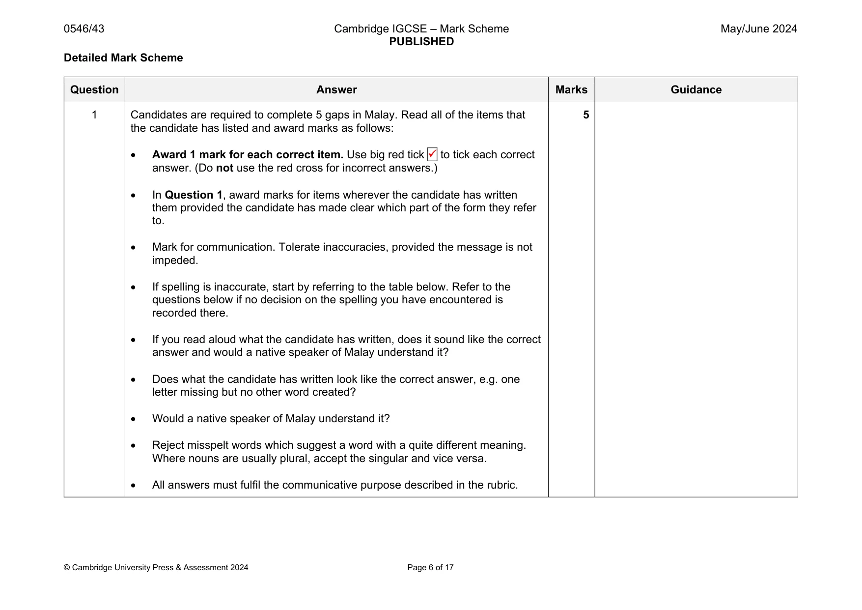 Mark scheme, page 6 of 17