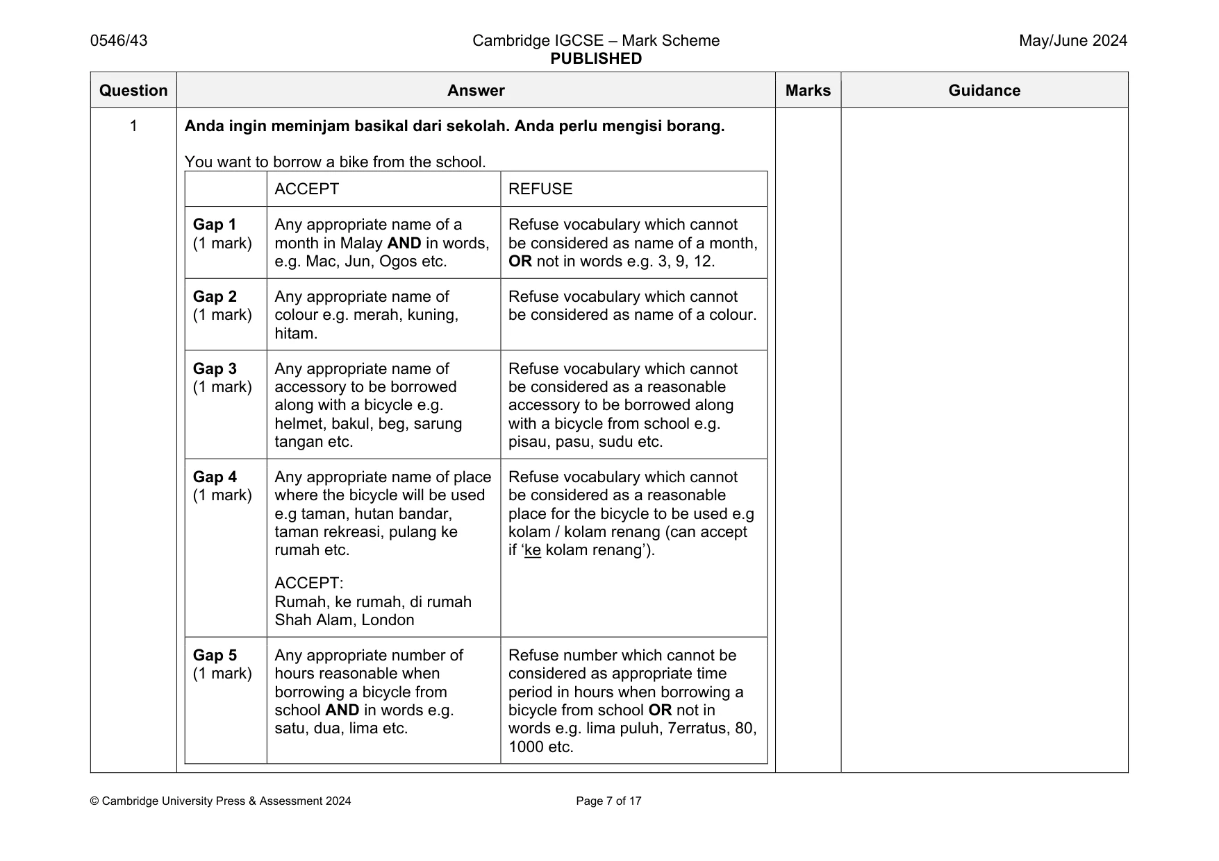 Mark scheme, page 7 of 17