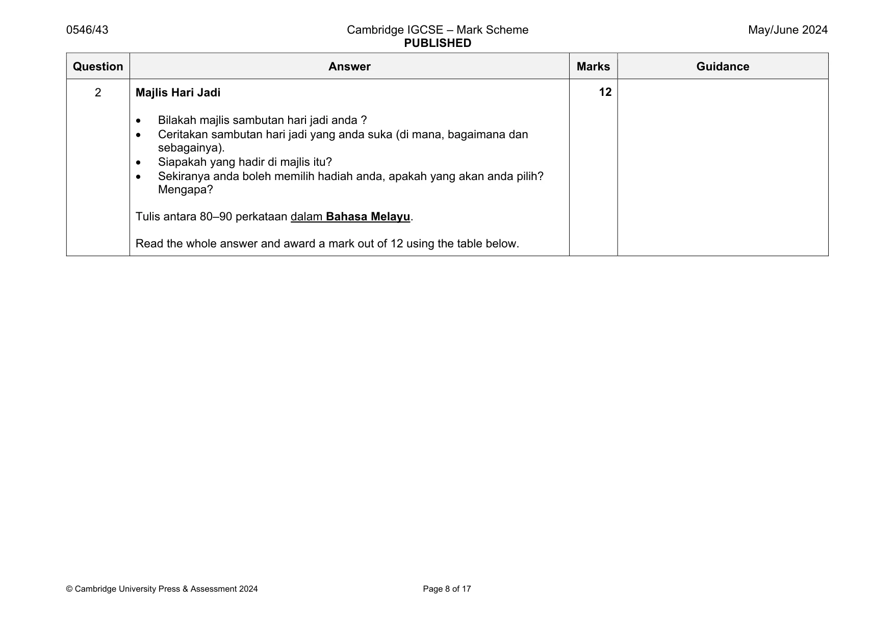 Mark scheme, page 8 of 17