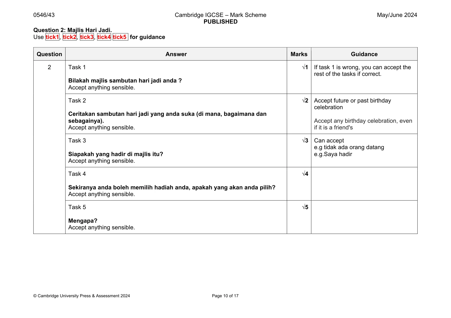Mark scheme, page 10 of 17