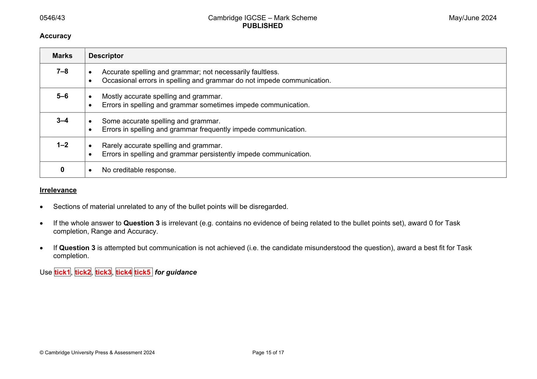 Mark scheme, page 15 of 17