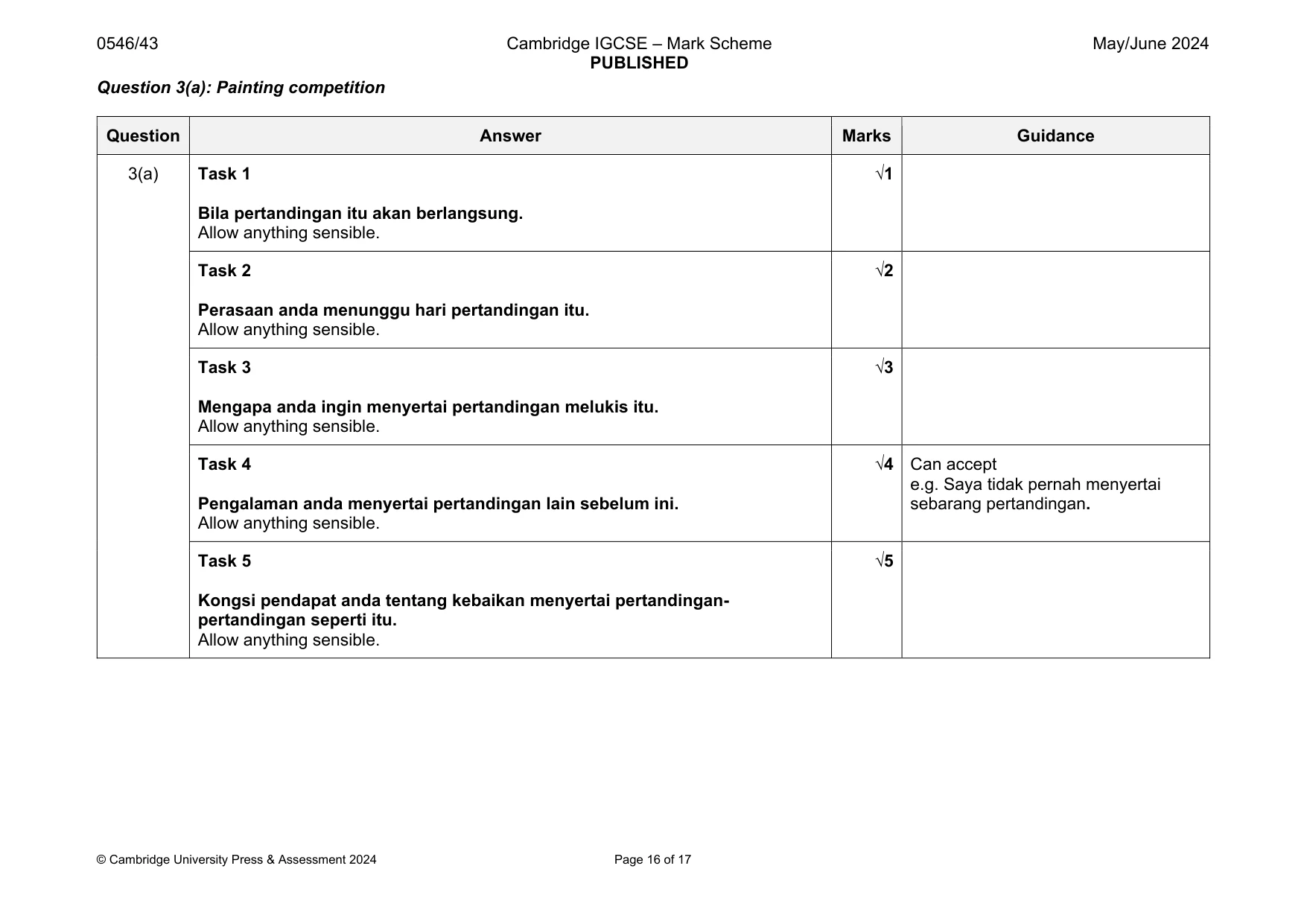 Mark scheme, page 16 of 17