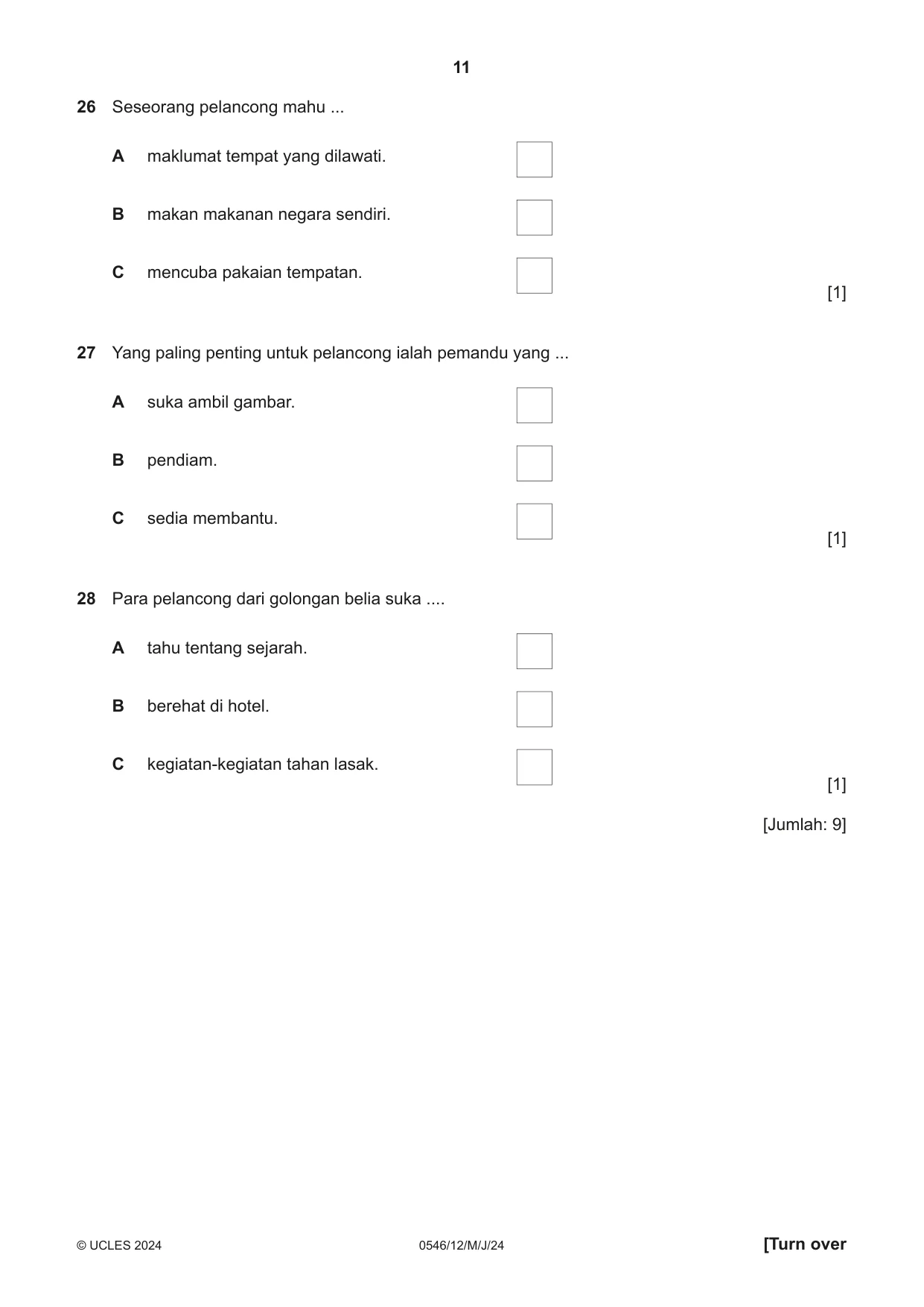 Cambridge IGCSE Malay - Foreign Language 0546 2024 May/June Paper 1 · Variant 2 question paper, page 11 of 16
