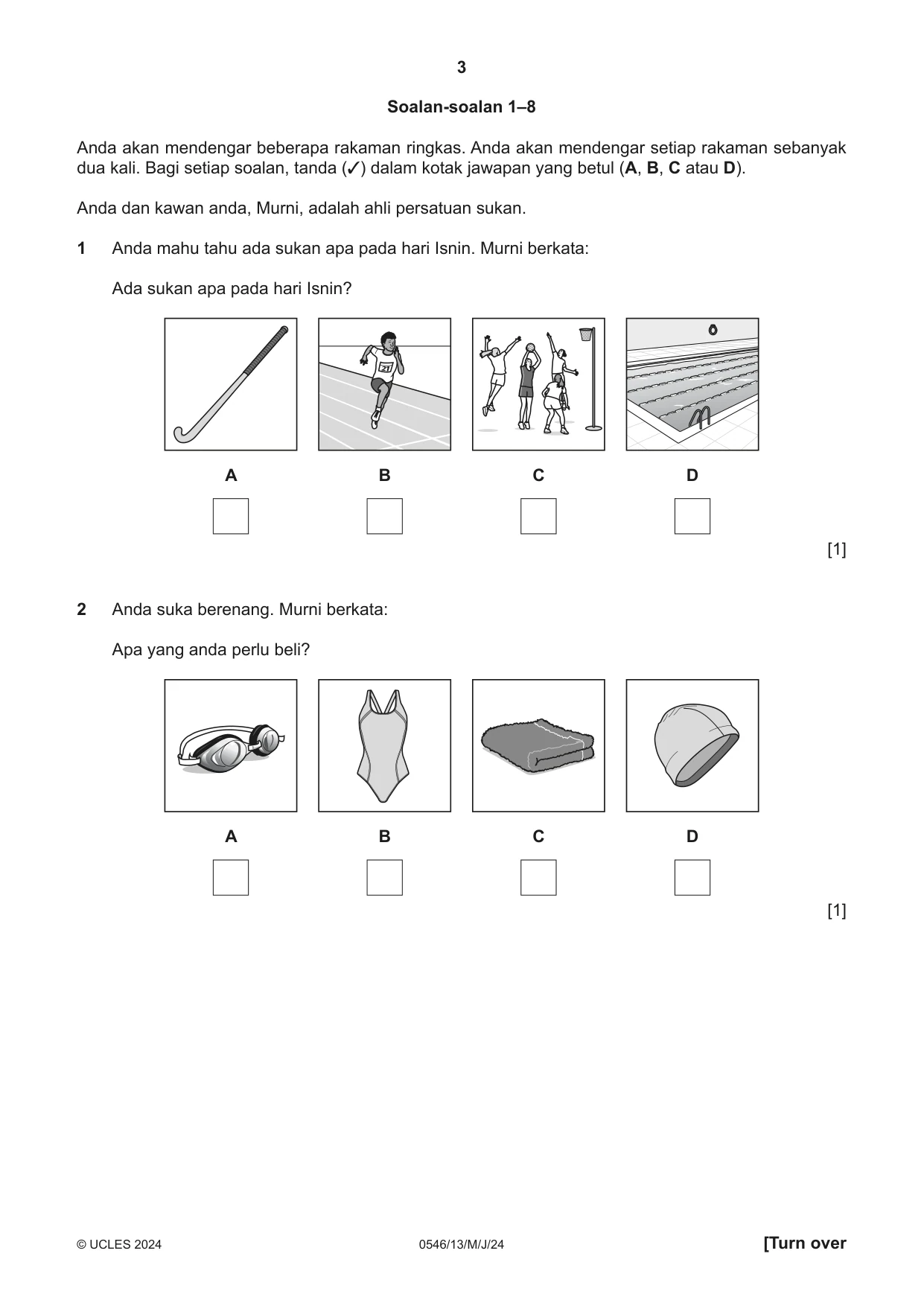 Cambridge IGCSE Malay - Foreign Language 0546 2024 May/June Paper 1 · Variant 3 question paper, page 3 of 16