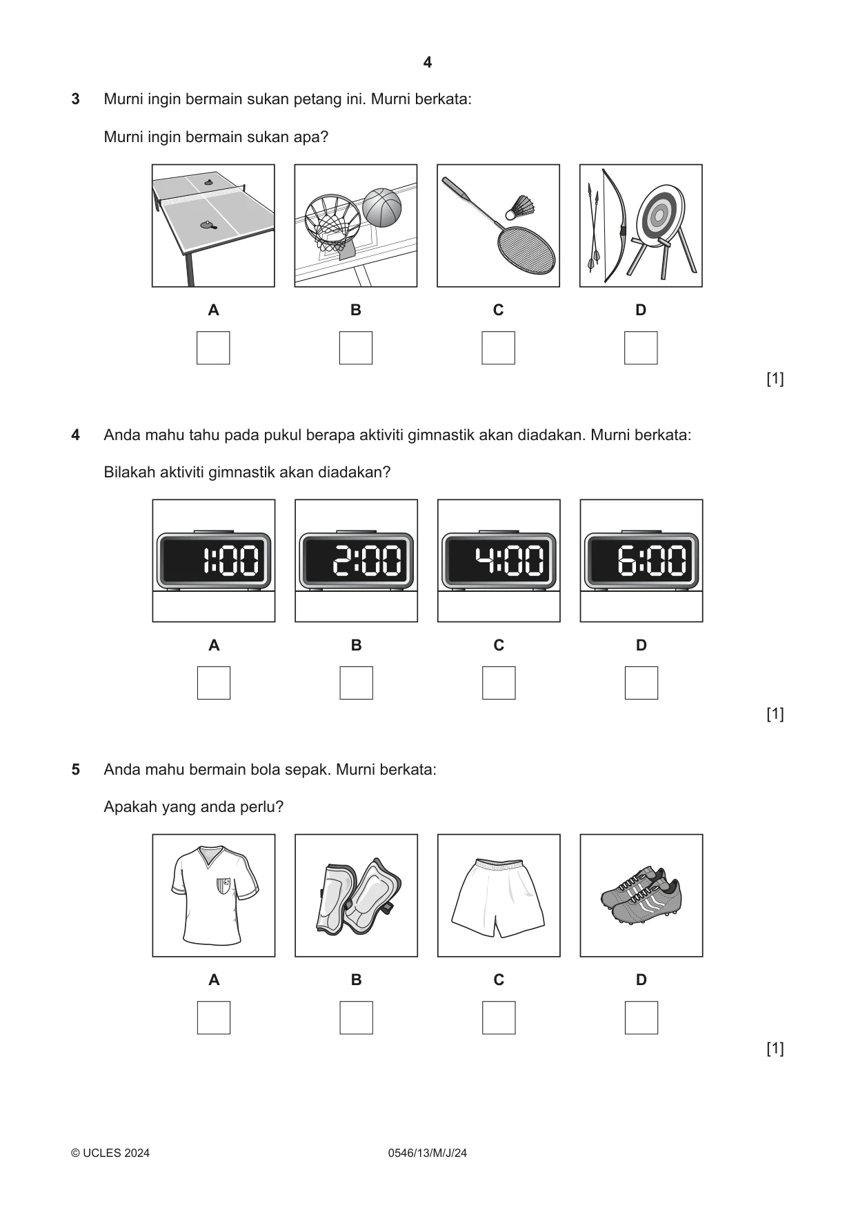 Cambridge IGCSE Malay - Foreign Language 0546 2024 May/June Paper 1 · Variant 3 question paper, page 4 of 16