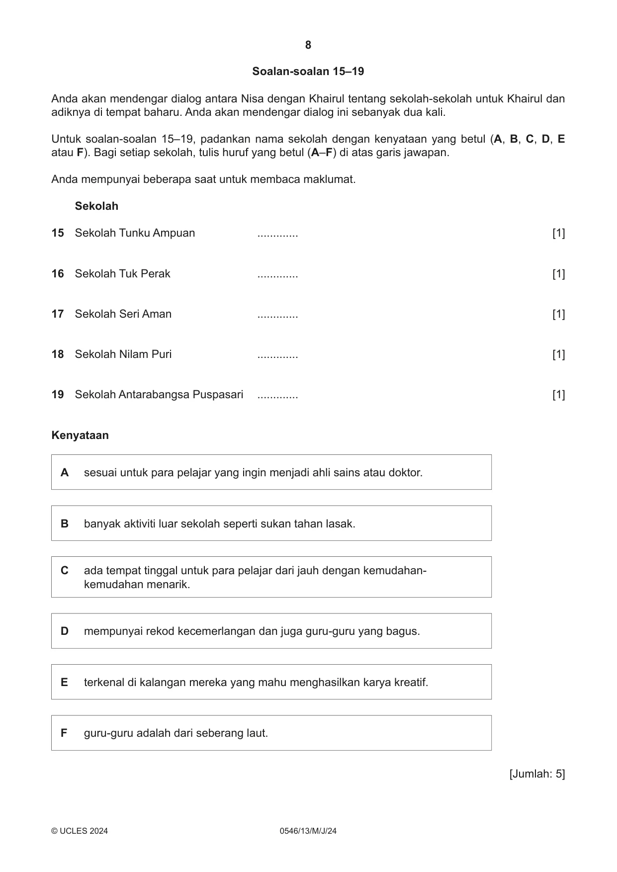 Cambridge IGCSE Malay - Foreign Language 0546 2024 May/June Paper 1 · Variant 3 question paper, page 8 of 16