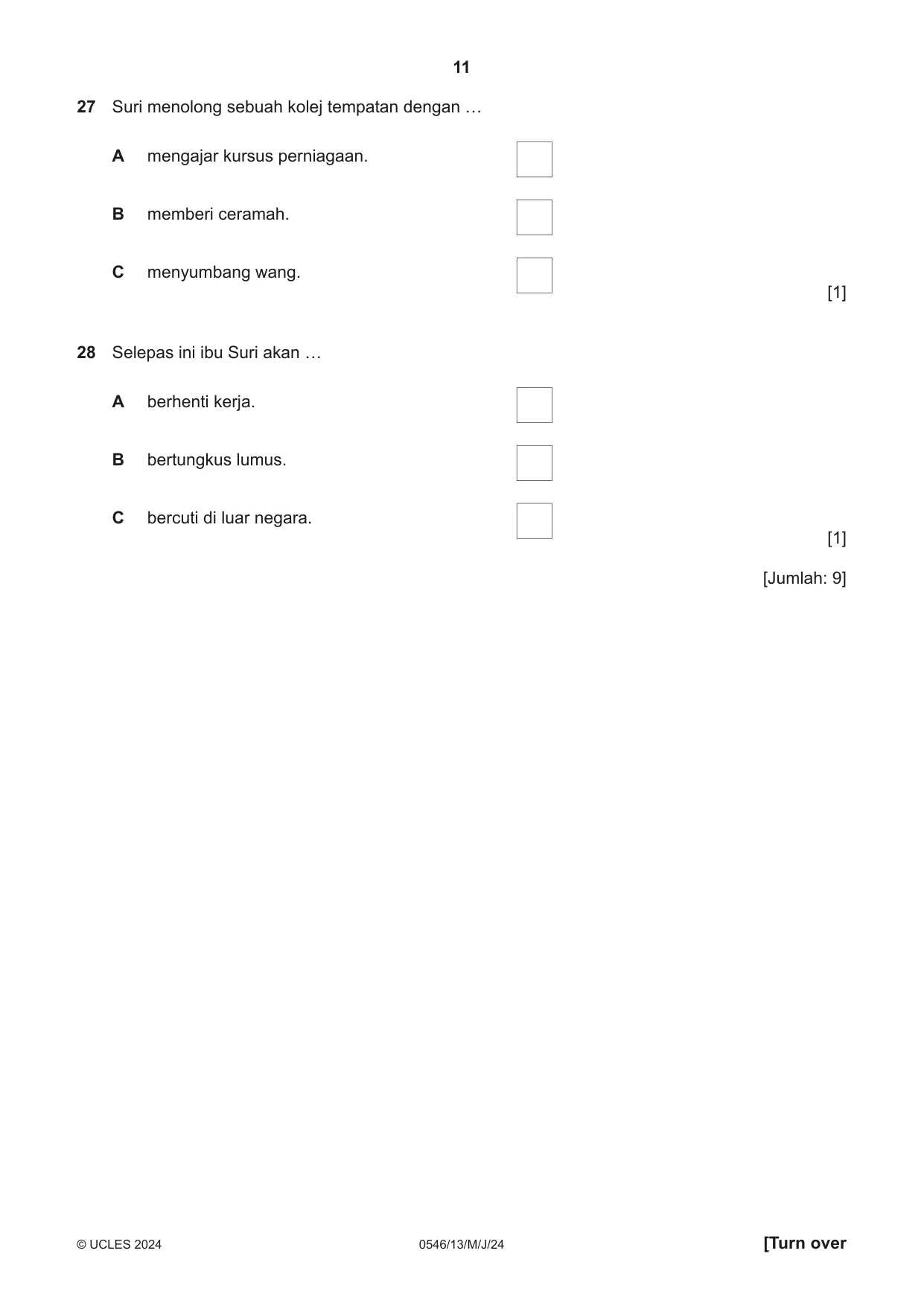 Cambridge IGCSE Malay - Foreign Language 0546 2024 May/June Paper 1 · Variant 3 question paper, page 11 of 16