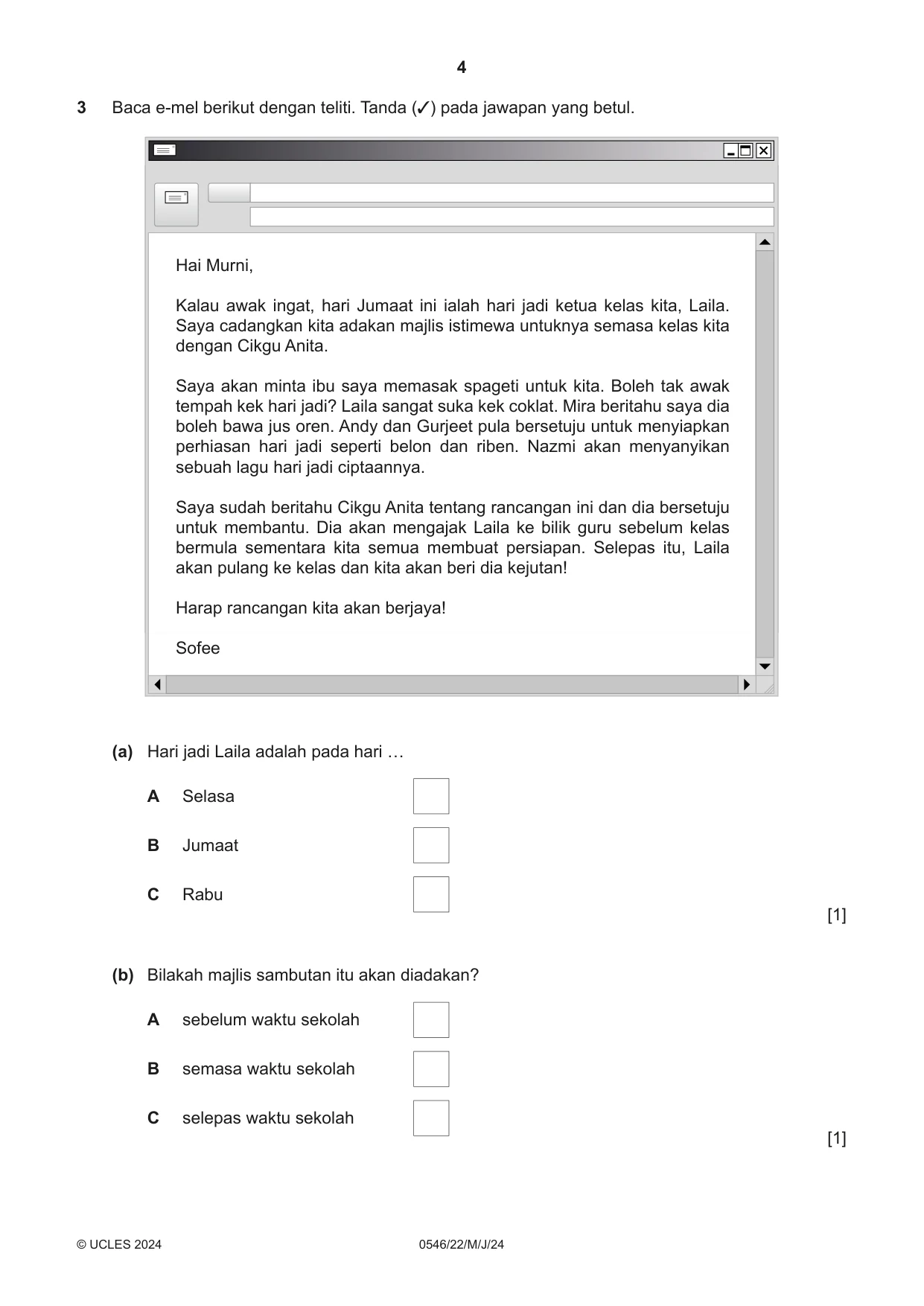 Cambridge IGCSE Malay - Foreign Language 0546 2024 May/June Paper 2 · Variant 2 question paper, page 4 of 12