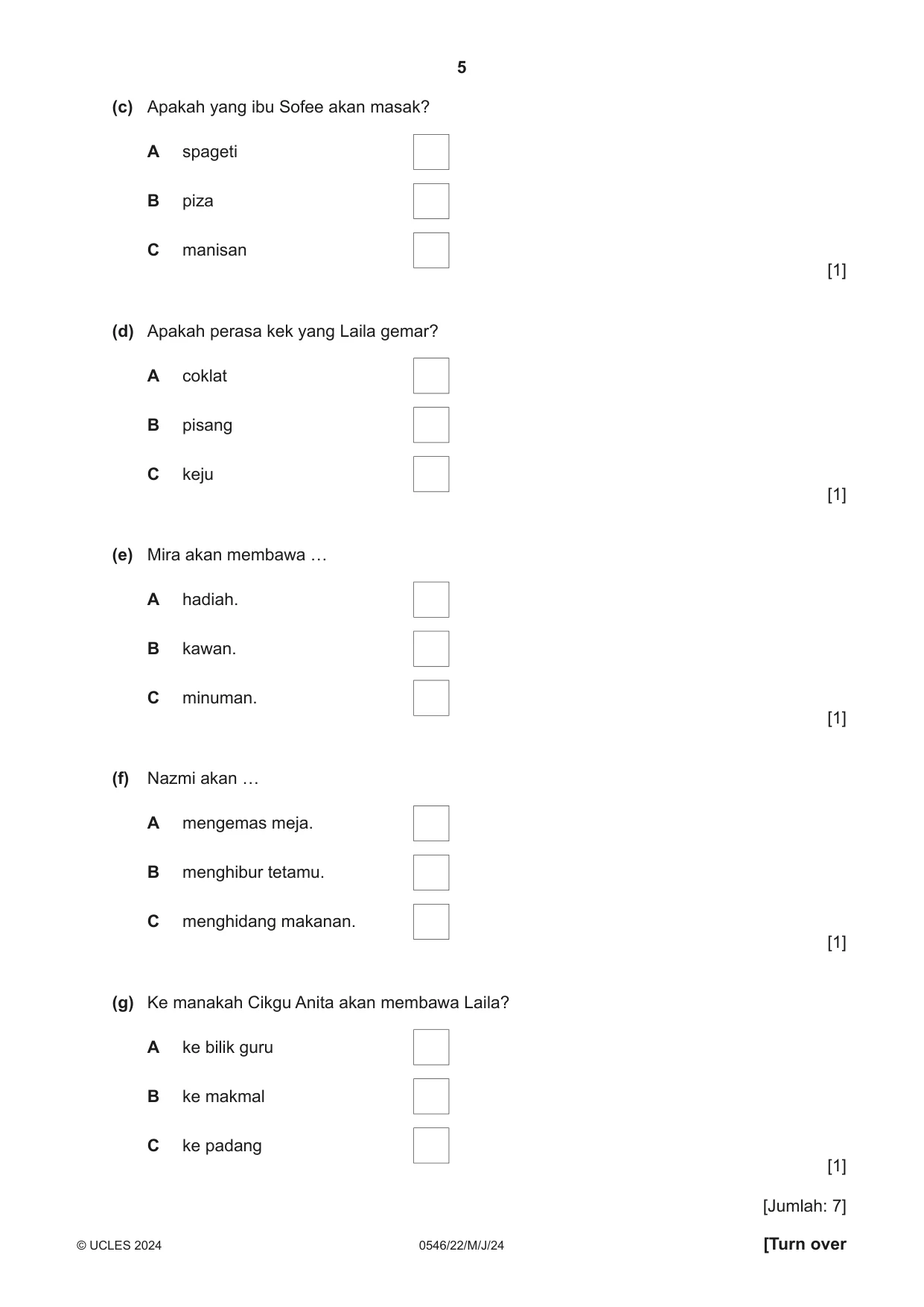Cambridge IGCSE Malay - Foreign Language 0546 2024 May/June Paper 2 · Variant 2 question paper, page 5 of 12