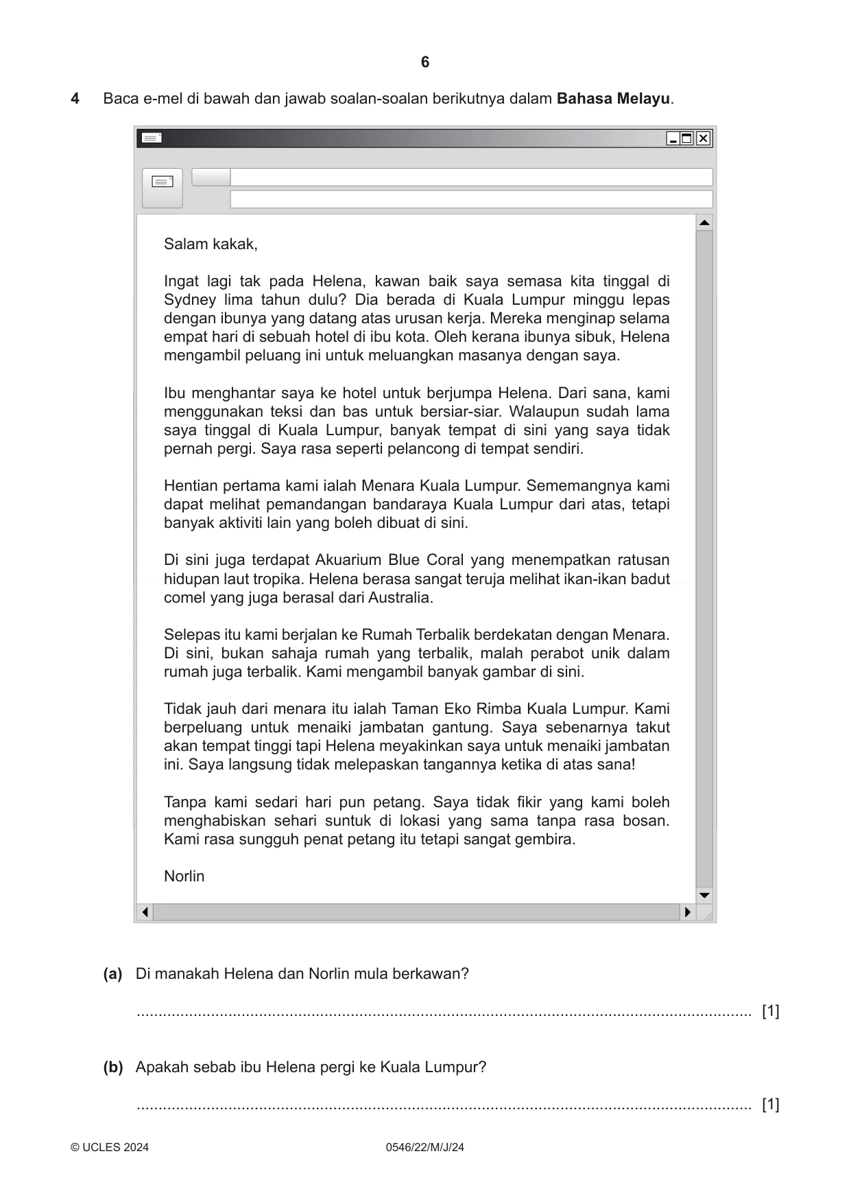Cambridge IGCSE Malay - Foreign Language 0546 2024 May/June Paper 2 · Variant 2 question paper, page 6 of 12