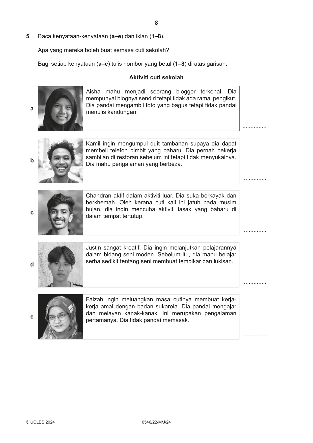 Cambridge IGCSE Malay - Foreign Language 0546 2024 May/June Paper 2 · Variant 2 question paper, page 8 of 12