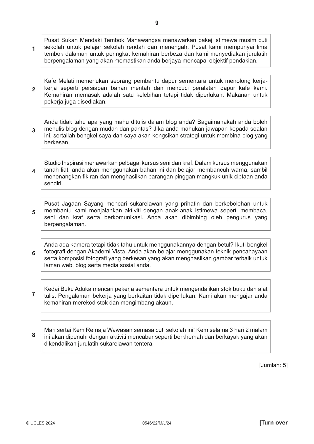 Cambridge IGCSE Malay - Foreign Language 0546 2024 May/June Paper 2 · Variant 2 question paper, page 9 of 12