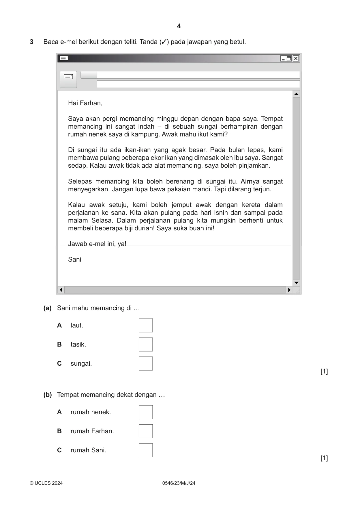 Cambridge IGCSE Malay - Foreign Language 0546 2024 May/June Paper 2 · Variant 3 question paper, page 4 of 12